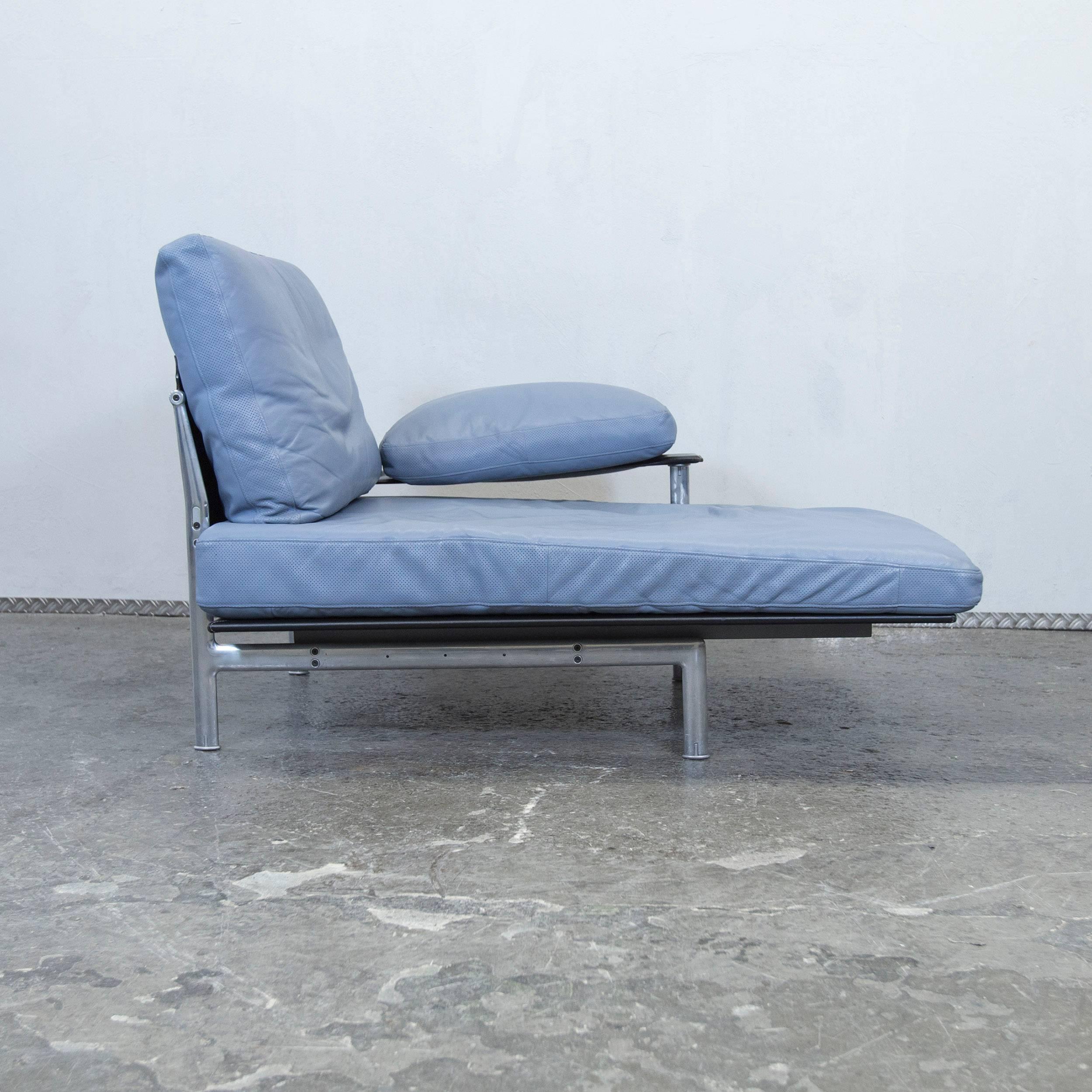 B&B Italia Designer Recamier Blue Leather Chaise Lounge Couch Modern 4
