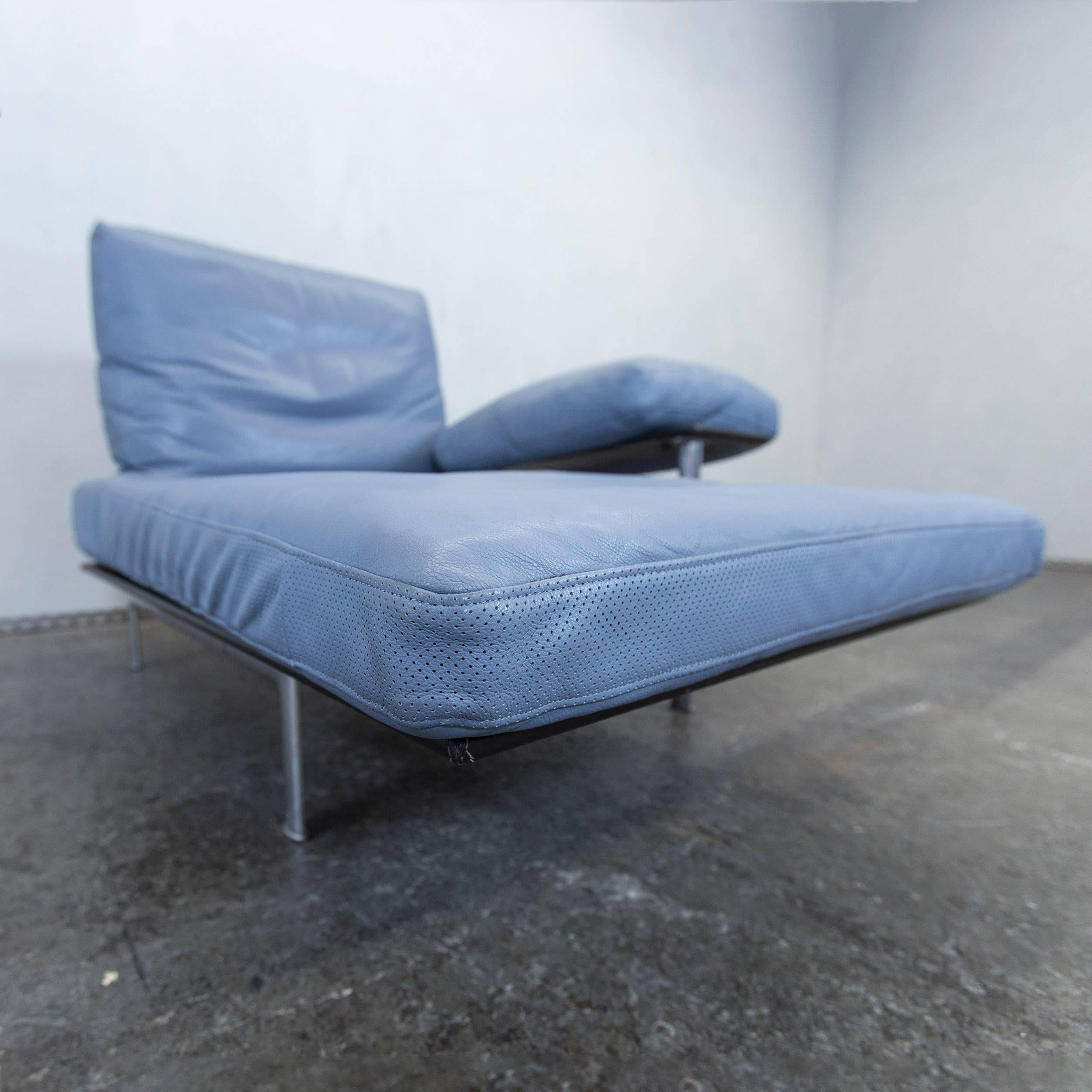 Italian B&B Italia Designer Recamier Blue Leather Chaise Lounge Couch Modern