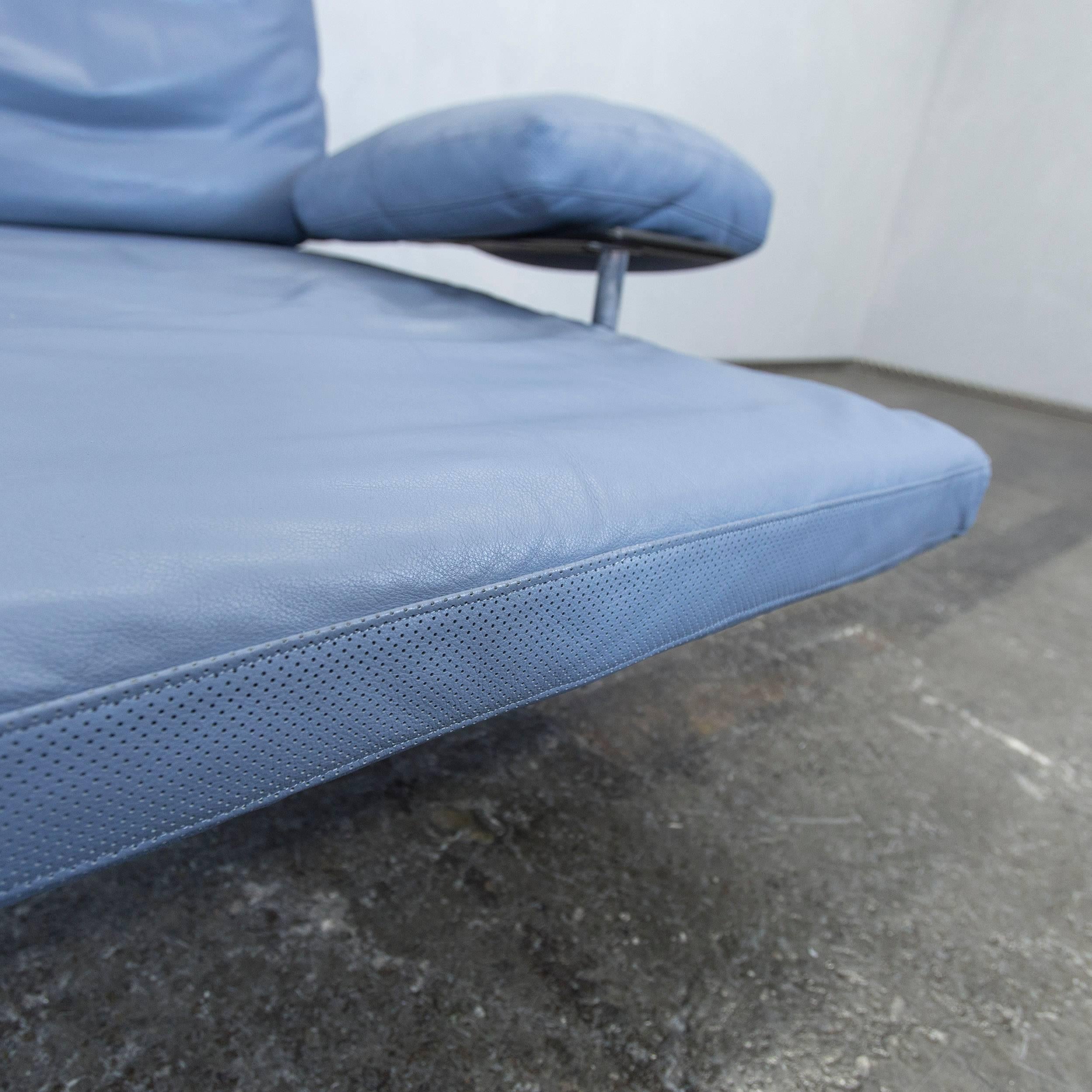 B&B Italia Designer Recamier Blue Leather Chaise Lounge Couch Modern In Good Condition In Cologne, DE