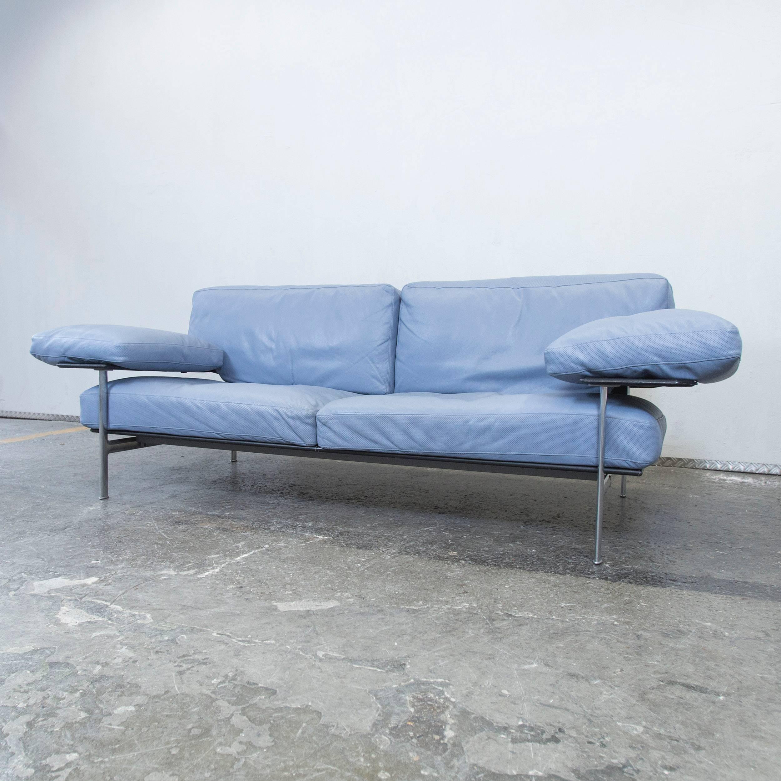 Italian B&B Italia Designer Sofa Blue Leather Two-Seat Couch Modern