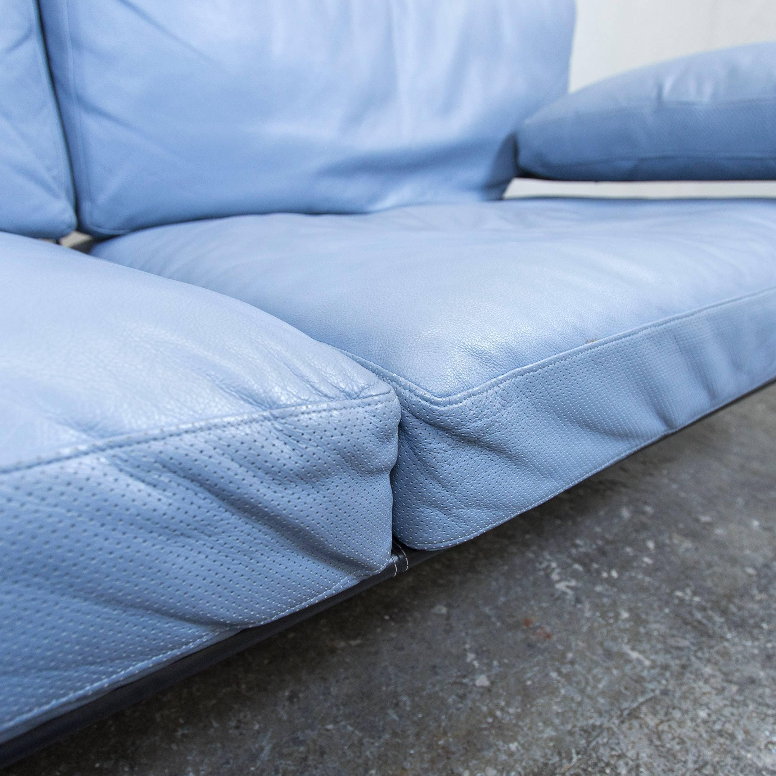 B&B Italia Designer Sofa Blue Leather Two-Seat Couch Modern In Good Condition In Cologne, DE