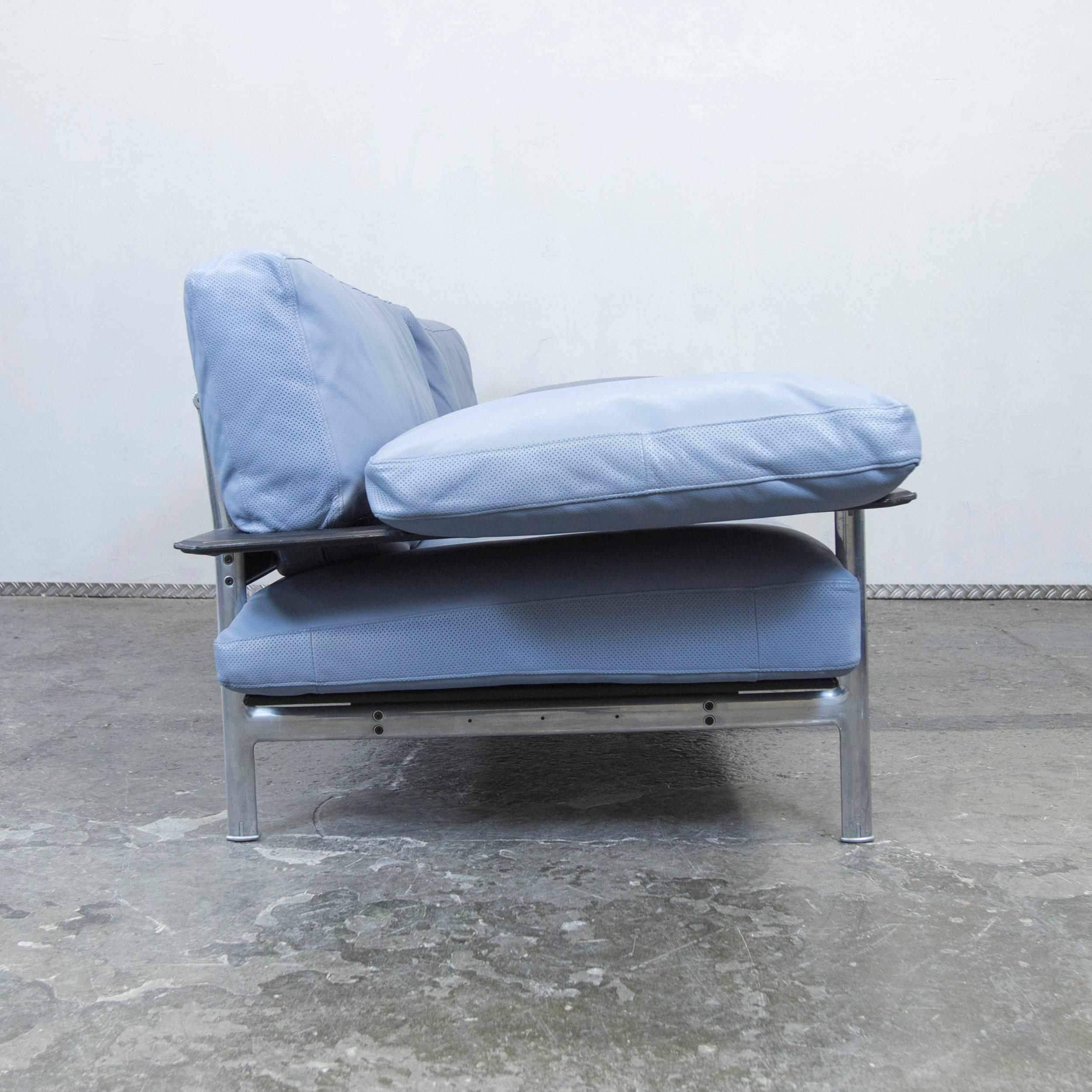 B&B Italia Designer Sofa Blue Leather Two-Seat Couch Modern 4