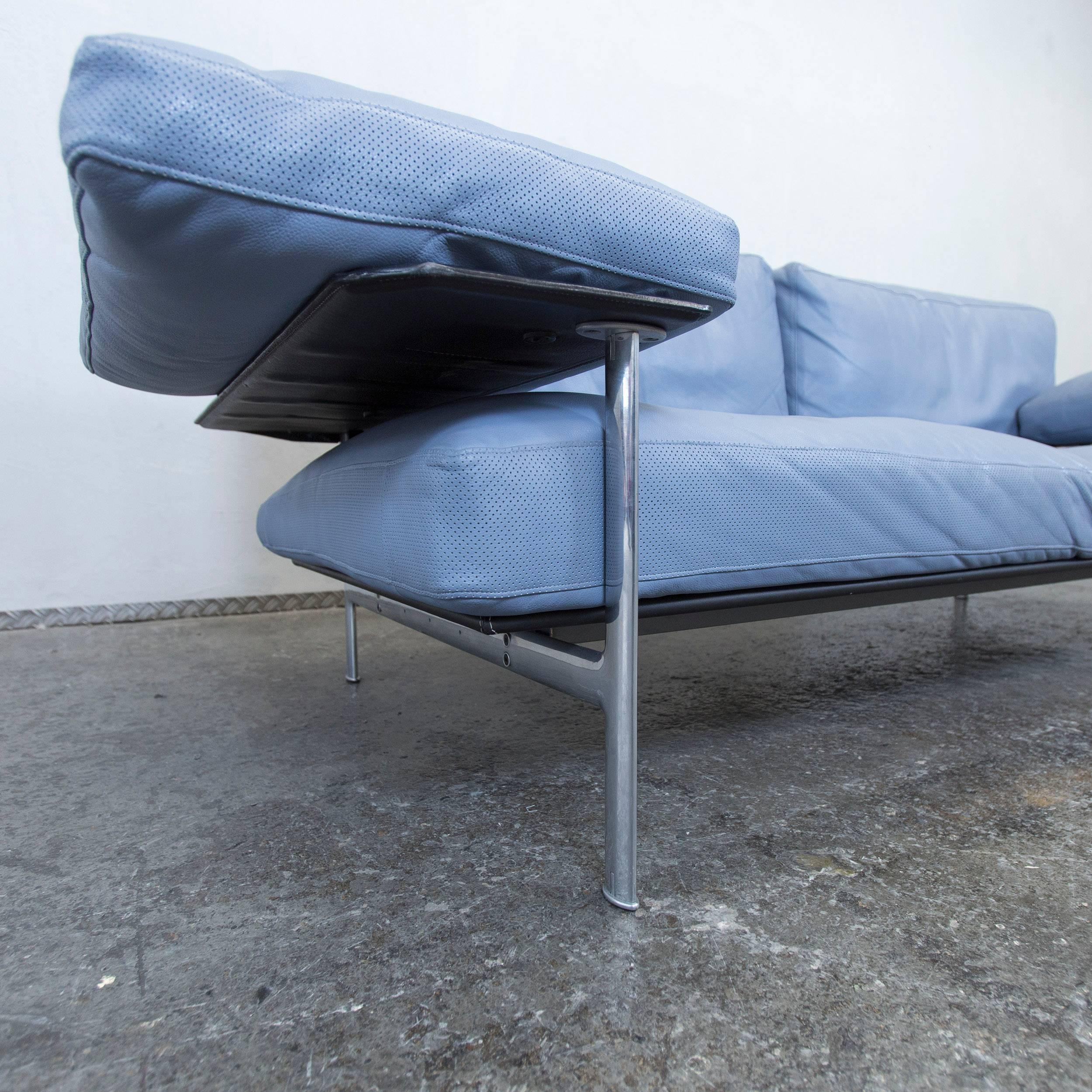 B&B Italia Designer Sofa Blue Leather Two-Seat Couch Modern 1