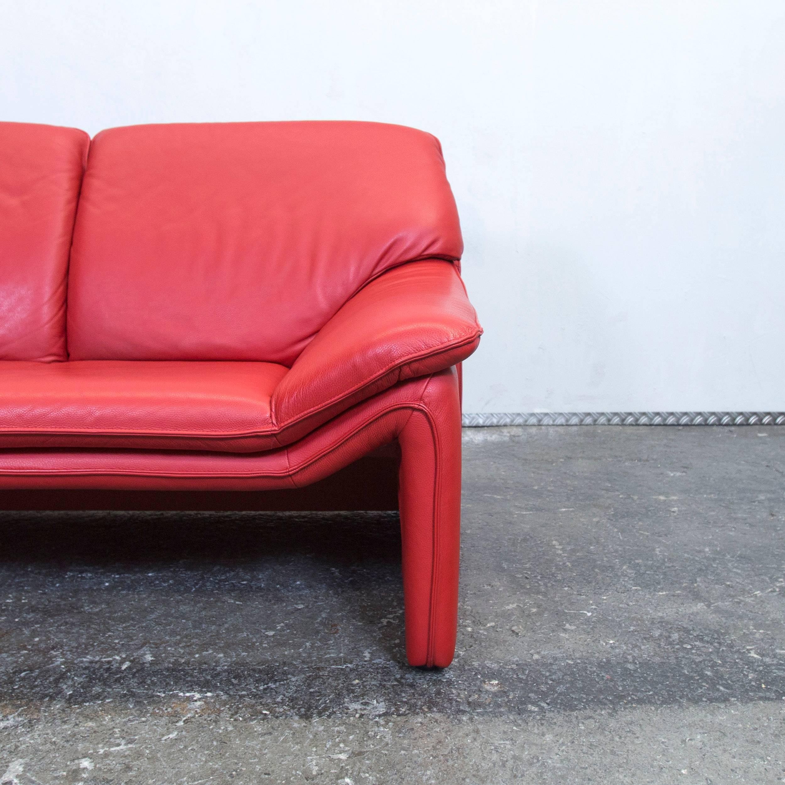 German Laauser Designer Sofa Red Leather Two-Seat Couch Modern