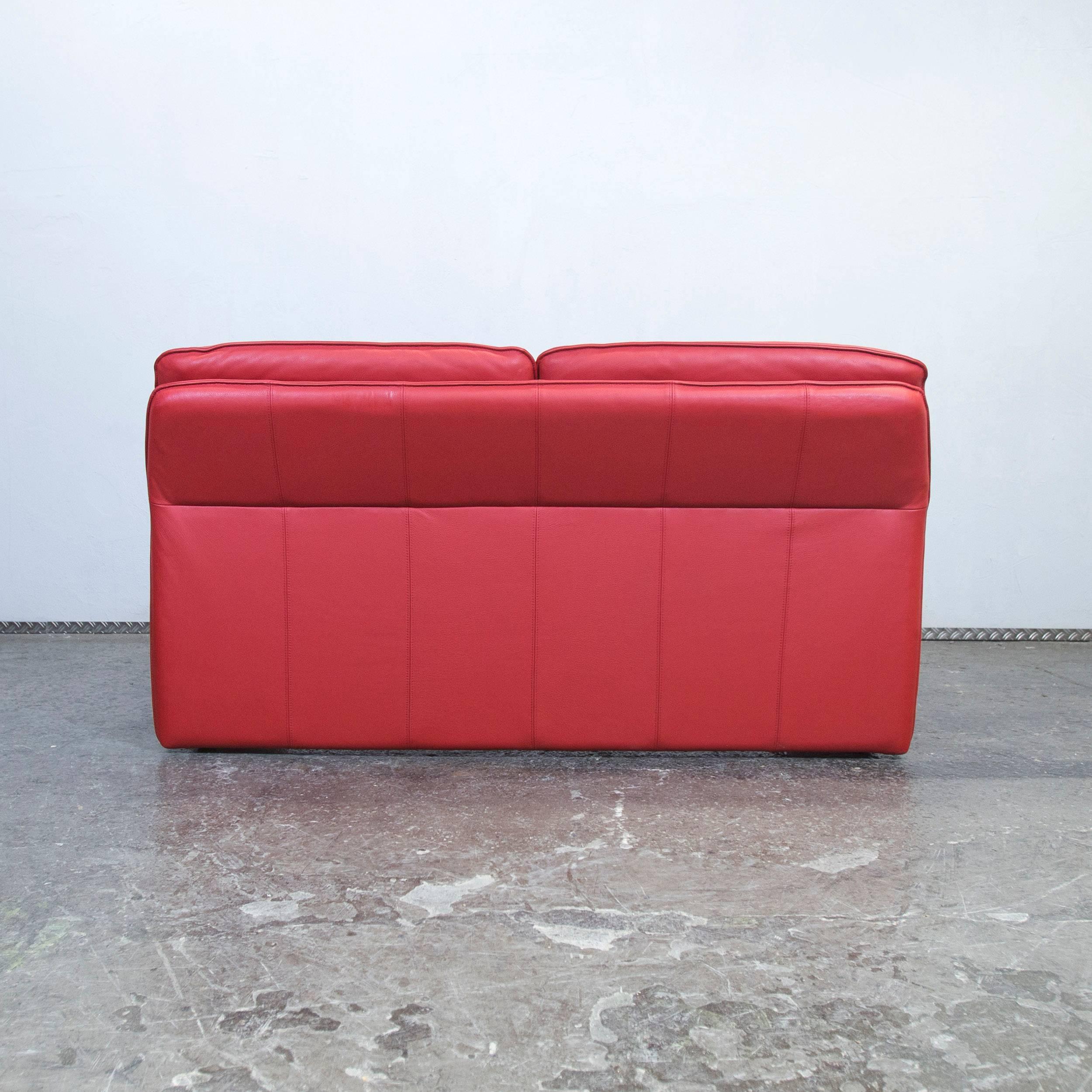 Laauser Designer Sofa Red Leather Two-Seat Couch Modern 2