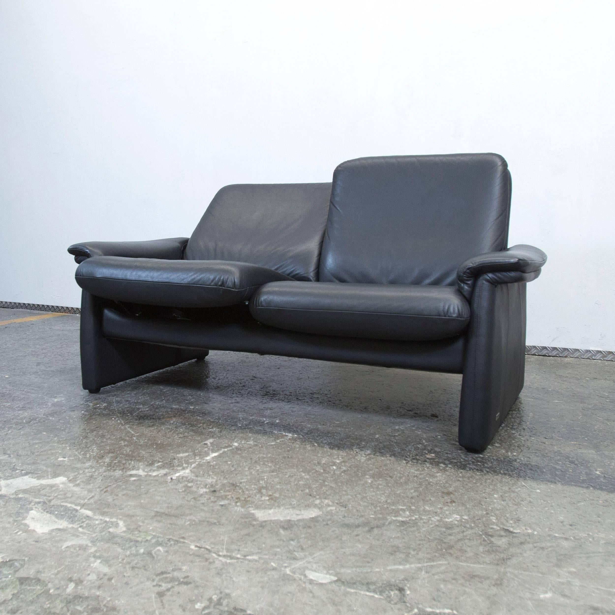 Laauser Designer Sofa Black Leather Two-Seat Couch Function Modern In Good Condition In Cologne, DE