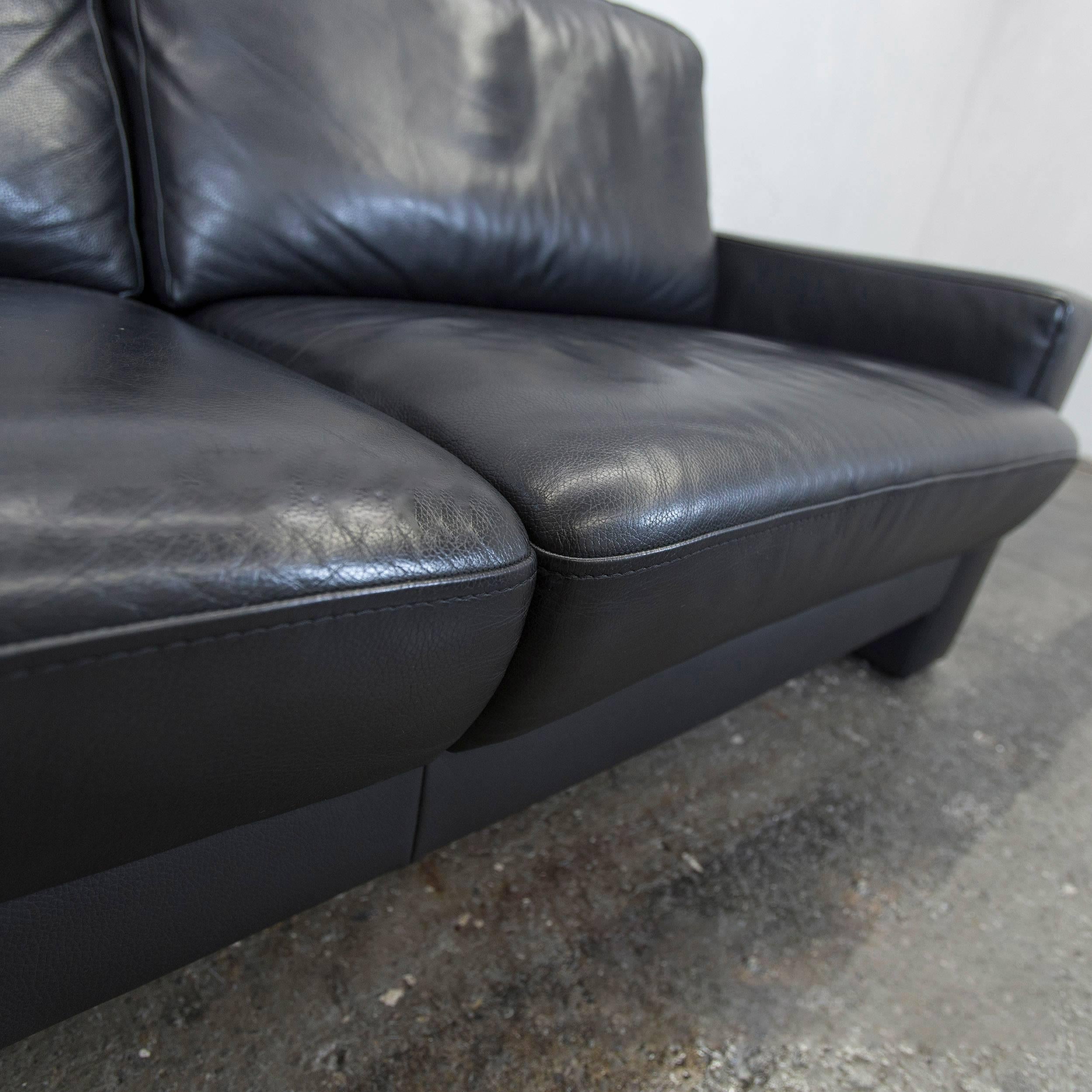 Külkens & Sohn Designer Leather Sofa Black Three-Seat Couch Modern In Excellent Condition In Cologne, DE