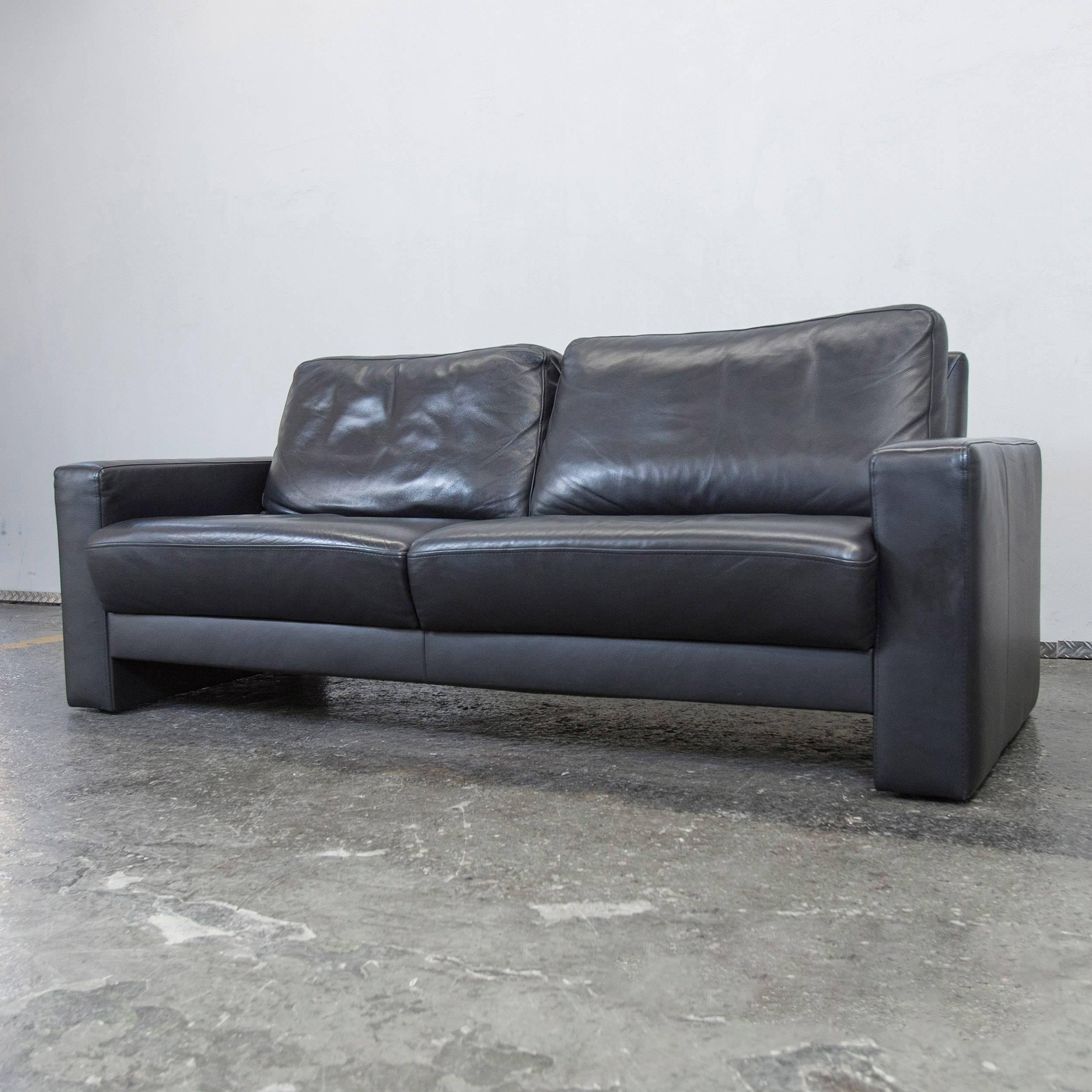 German Külkens & Sohn Designer Leather Sofa Black Three-Seat Couch Modern