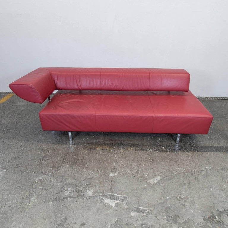 COR Arthe Designer Leather Sofa Red Three-Seat Couch Recamiere Function  Modern at 1stDibs