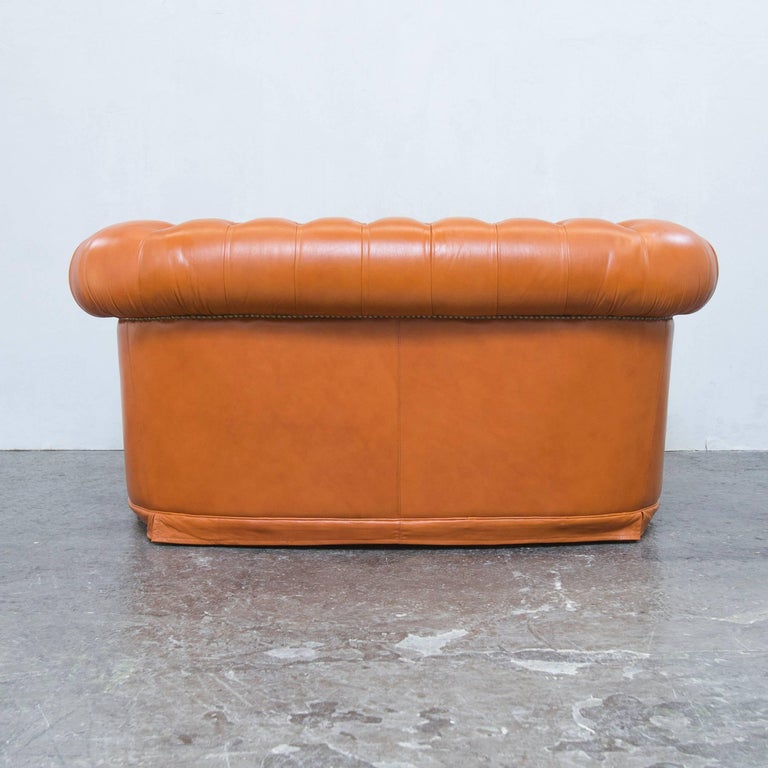 Chesterfield Sofa Orange Cognac Brown Leather Two Seat Couch Vintage Retro at 1stdibs Chesterfield Sofa Orange Cognac Brown Leather Two Seat Couch Vintage Retro at 1stdibs