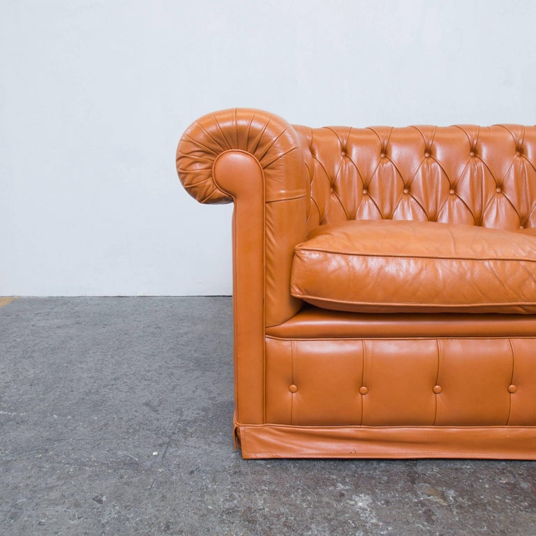 Chesterfield Sofa Orange Cognac Brown Leather Two Seat Couch Vintage Retro at 1stdibs Chesterfield Sofa Orange Cognac Brown Leather Two Seat Couch Vintage Retro at 1stdibs