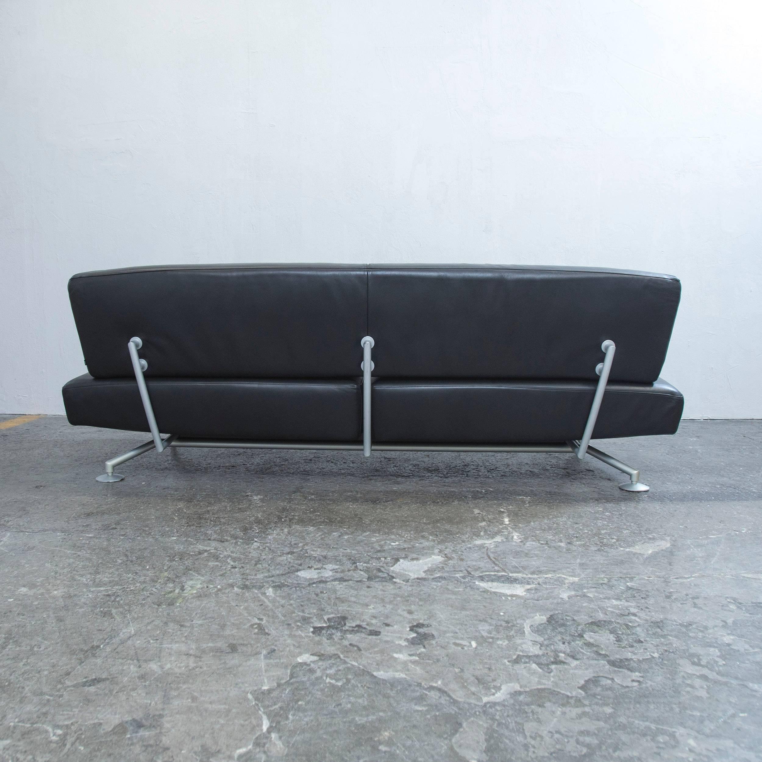 COR Circum Designer Sofa Black Leather Three-Seat Couch Function Modern 4