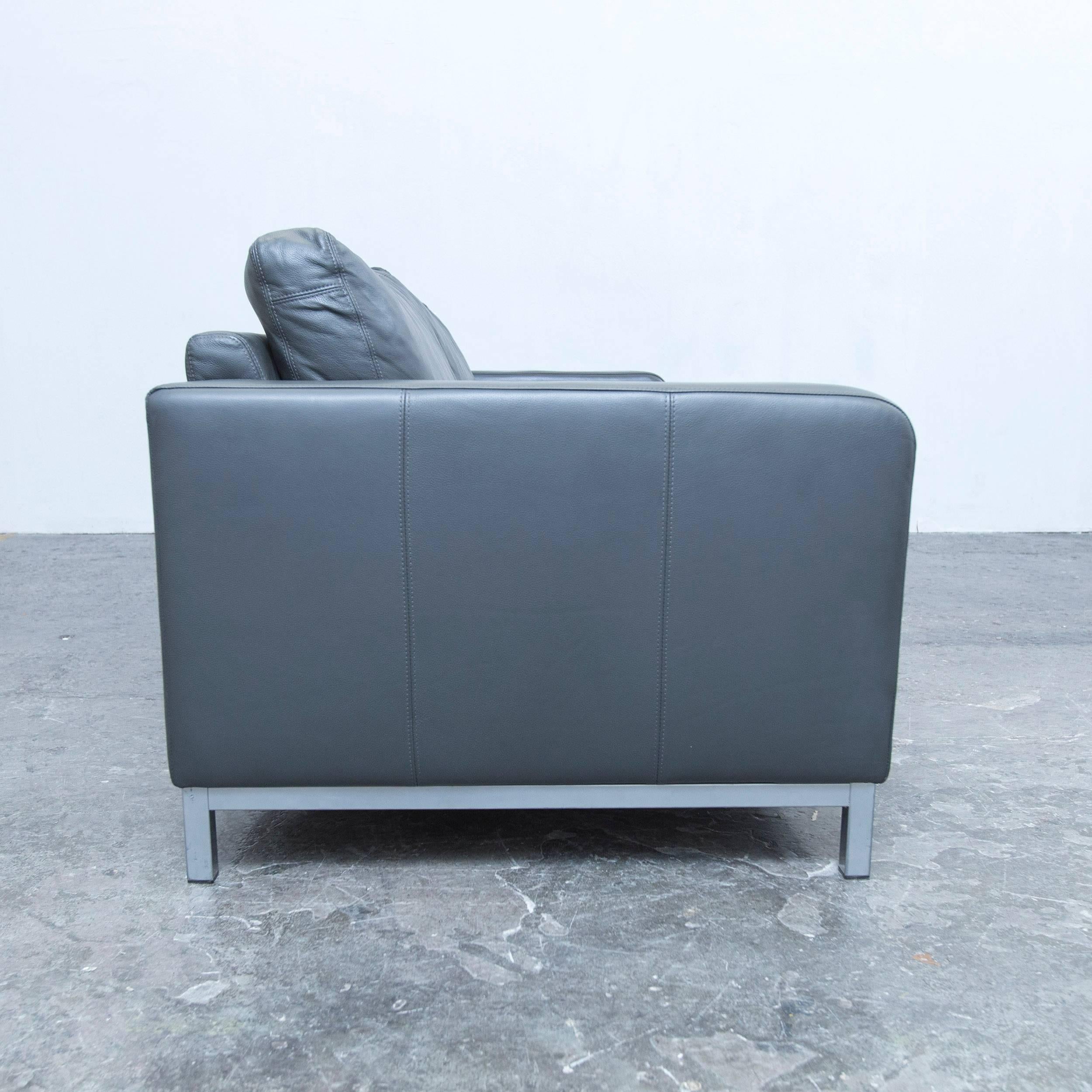 Machalke Designer Sofa in Grey Leather Three-Seat Couch, Modern For Sale 4