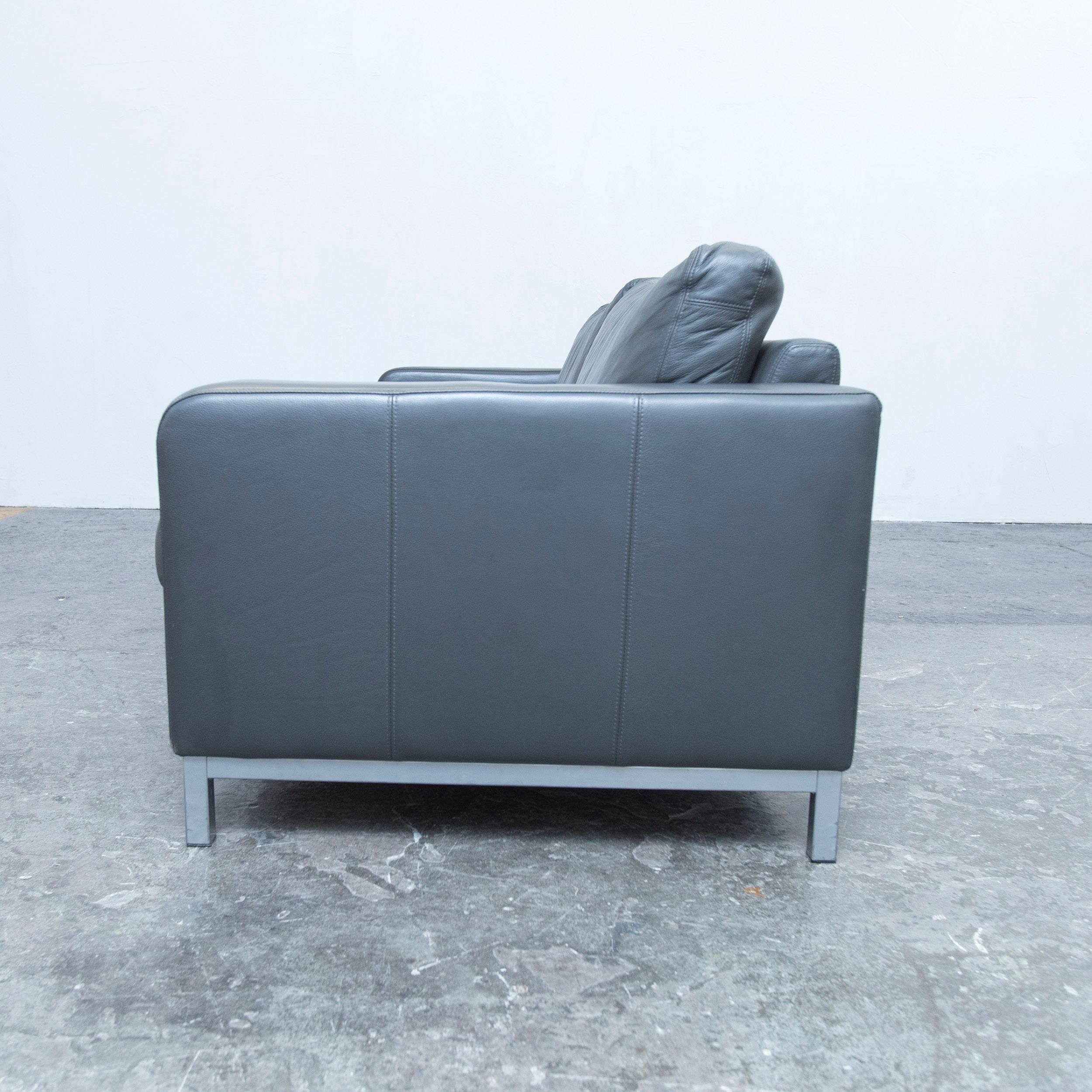 Machalke Designer Sofa in Grey Leather Three-Seat Couch, Modern For Sale 2