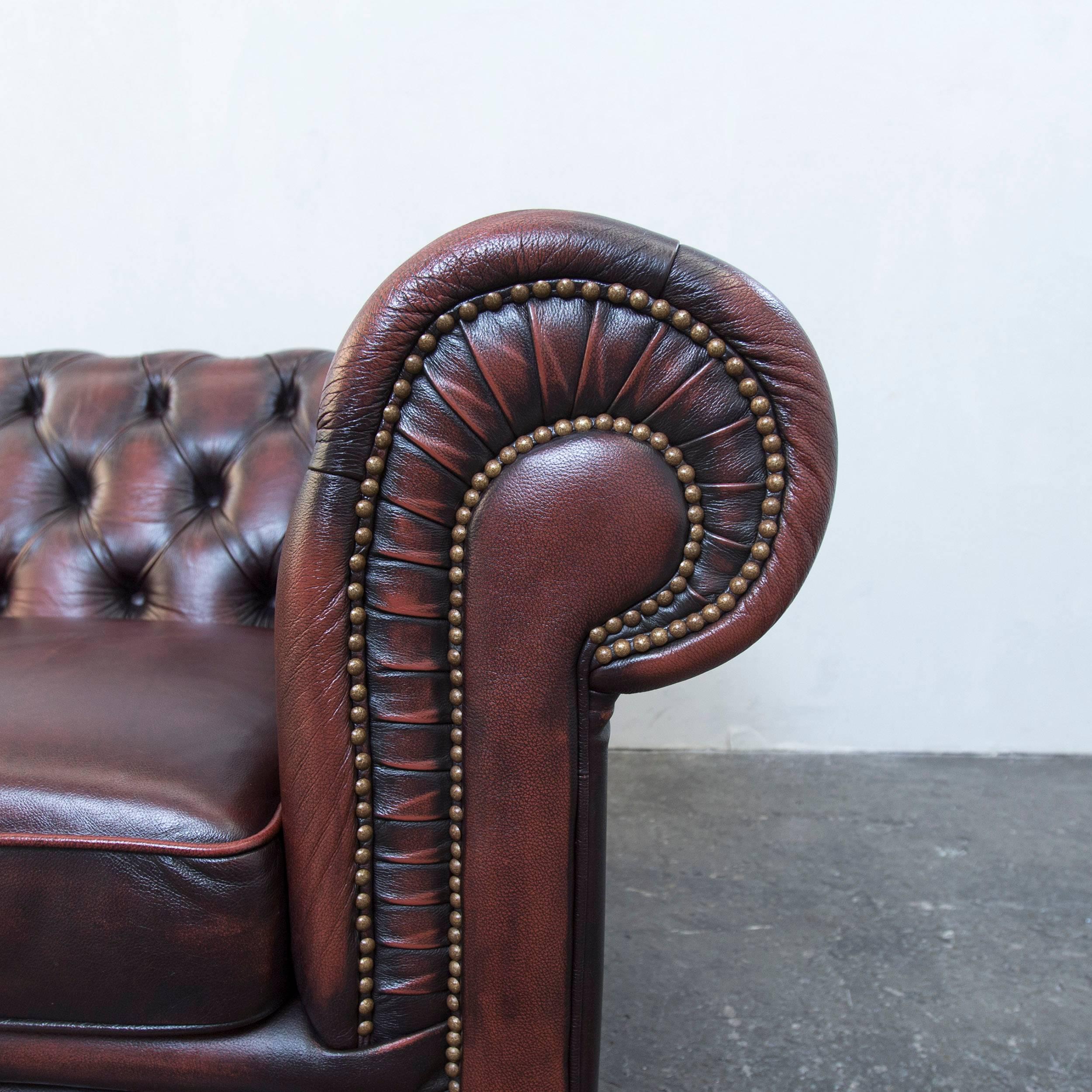 British Original Chesterfield Leather Sofa Brown Three-Seat Couch Vintage Retro