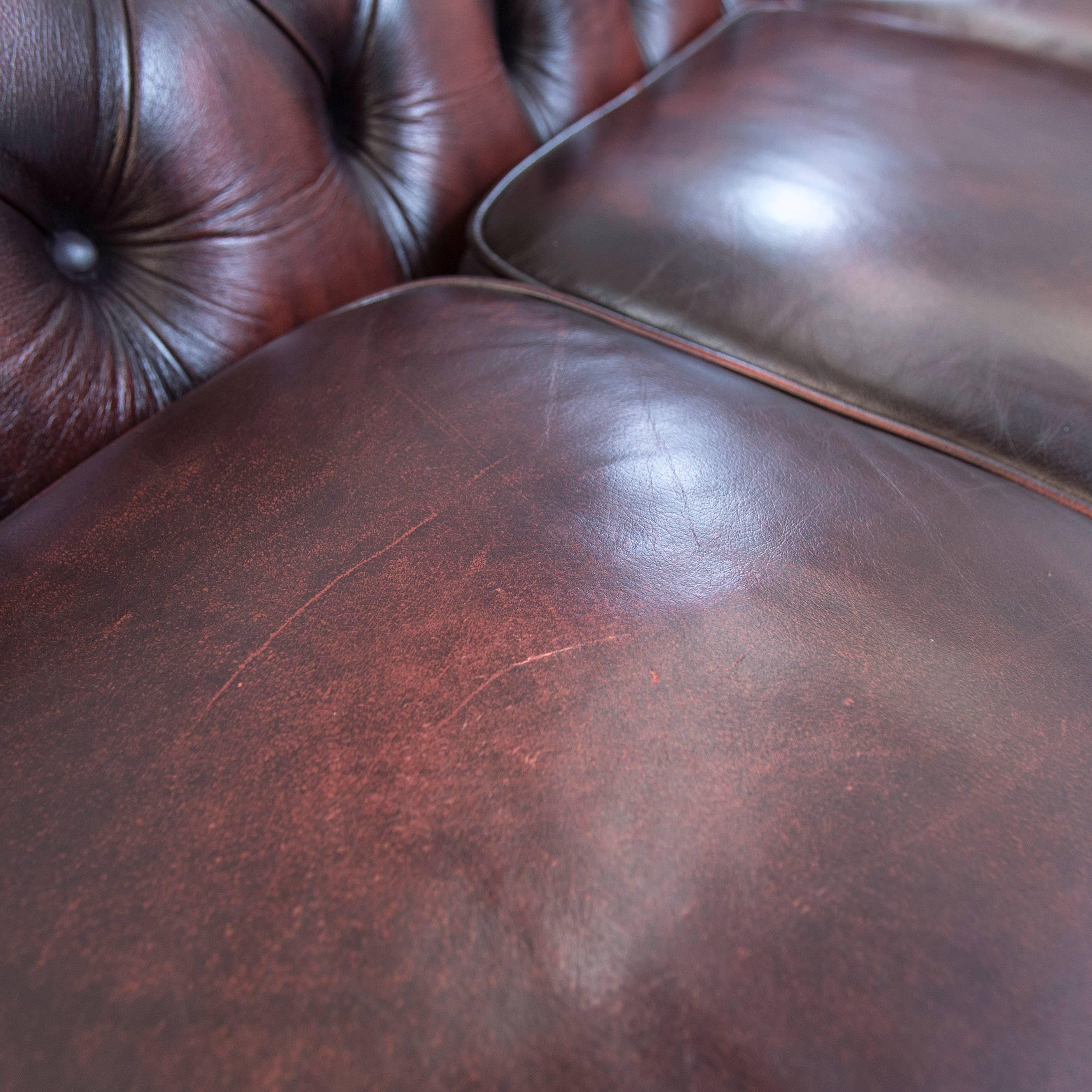 Original Chesterfield Leather Sofa Brown Three-Seat Couch Vintage Retro 1