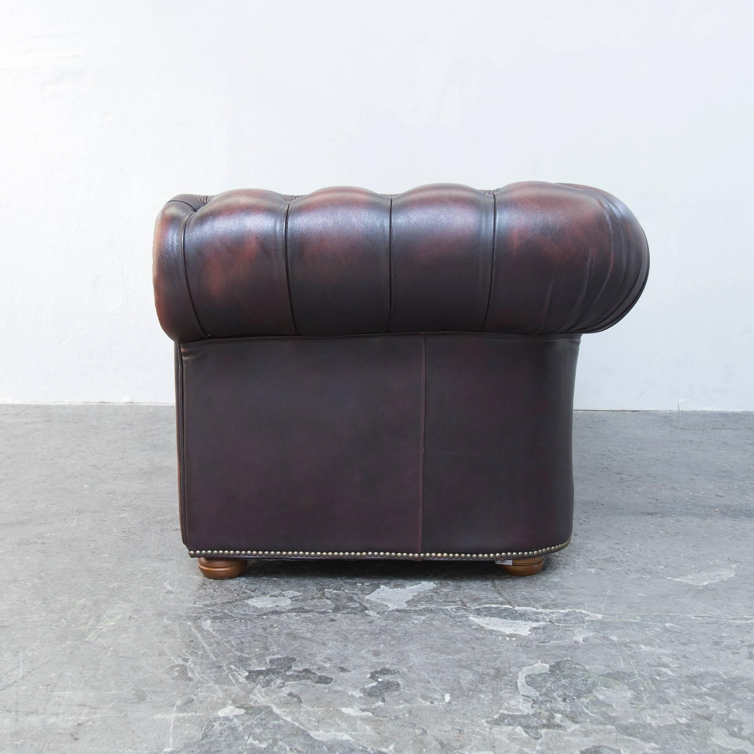 Original Chesterfield Leather Sofa Brown Three-Seat Couch Vintage Retro 3