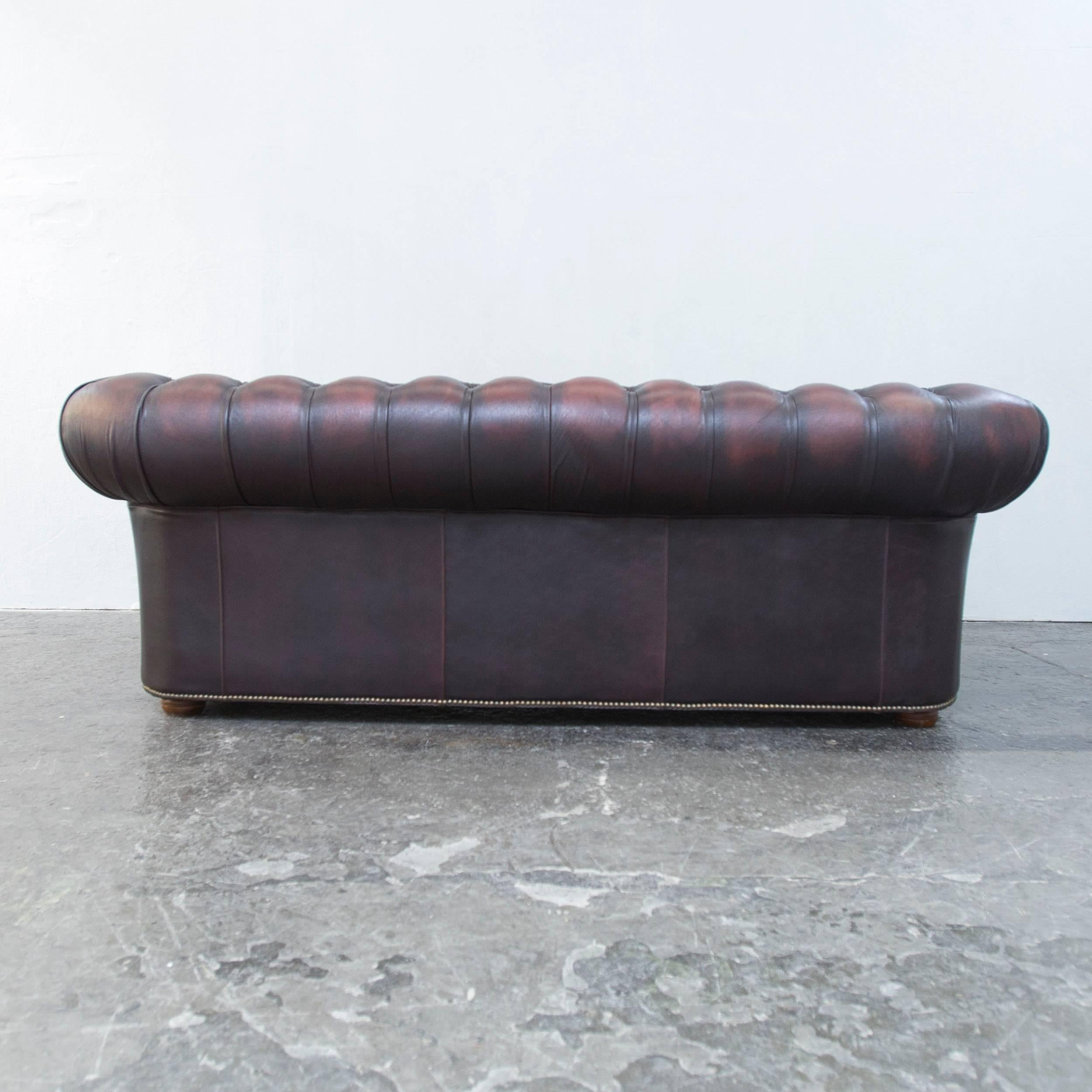 Original Chesterfield Leather Sofa Brown Three-Seat Couch Vintage Retro 4