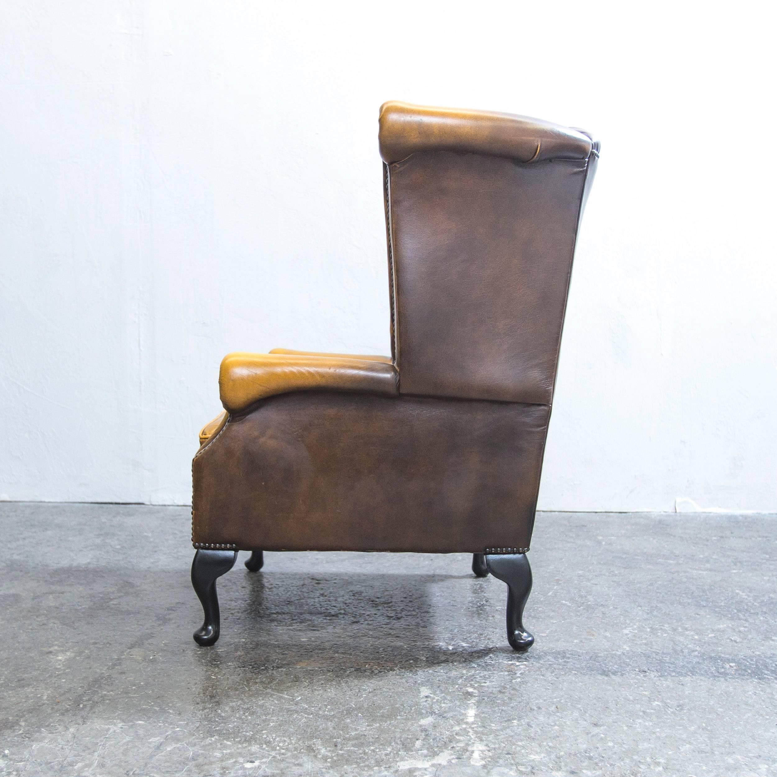 Chesterfield Leather Wingchair Ocher Brown Oneseater Couch Retro Vintage 4
