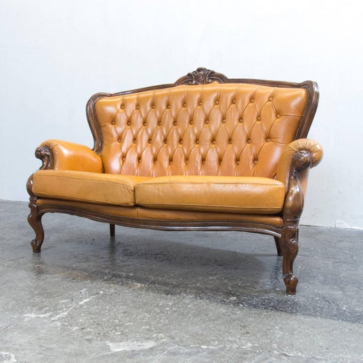 Chesterfield Sofa In Brown Leather Cognac Two Seat Sofa In Retro Vintage Style At 1stdibs