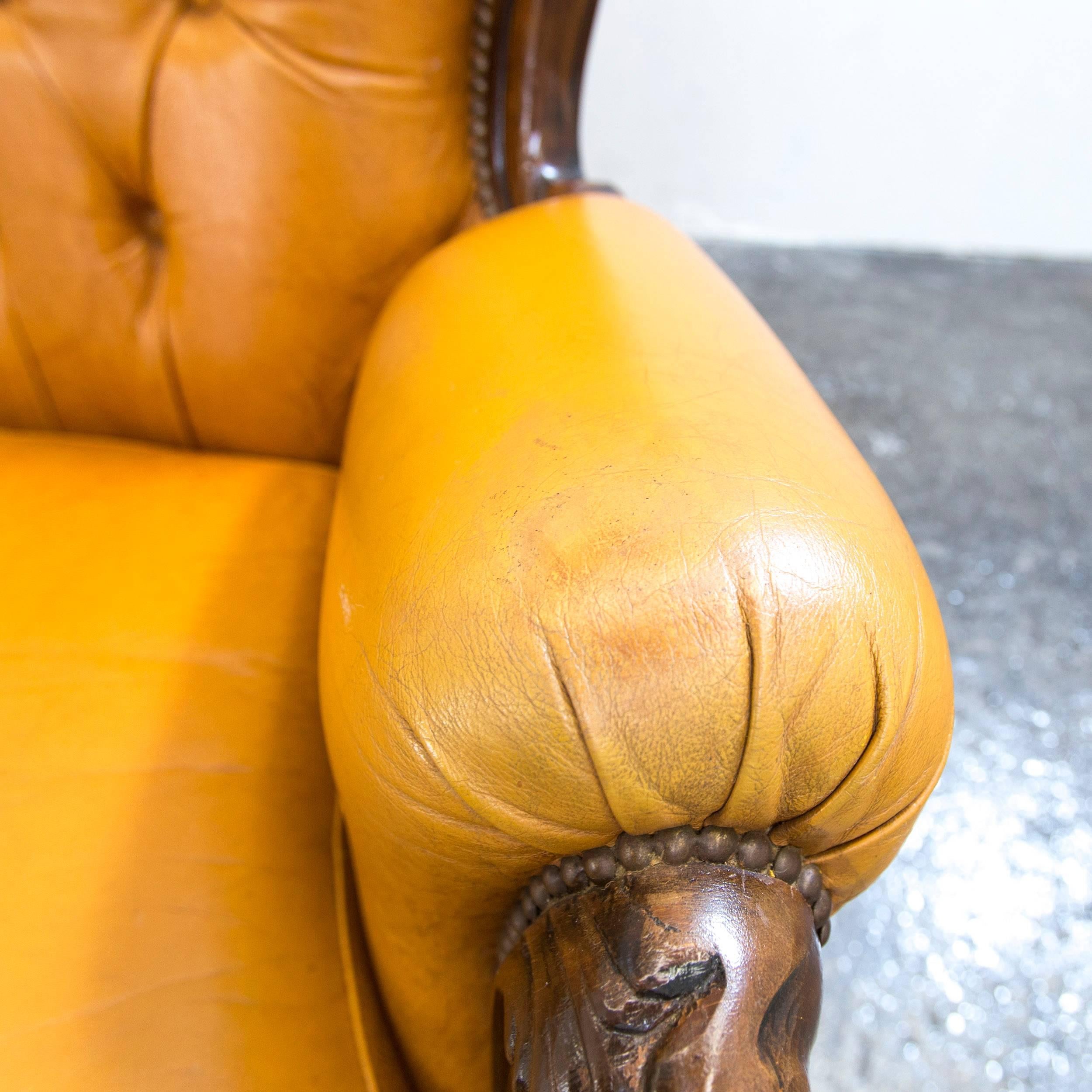 British Chesterfield Sofa in Brown Leather Cognac Two-Seat Sofa in Retro, Vintage Style