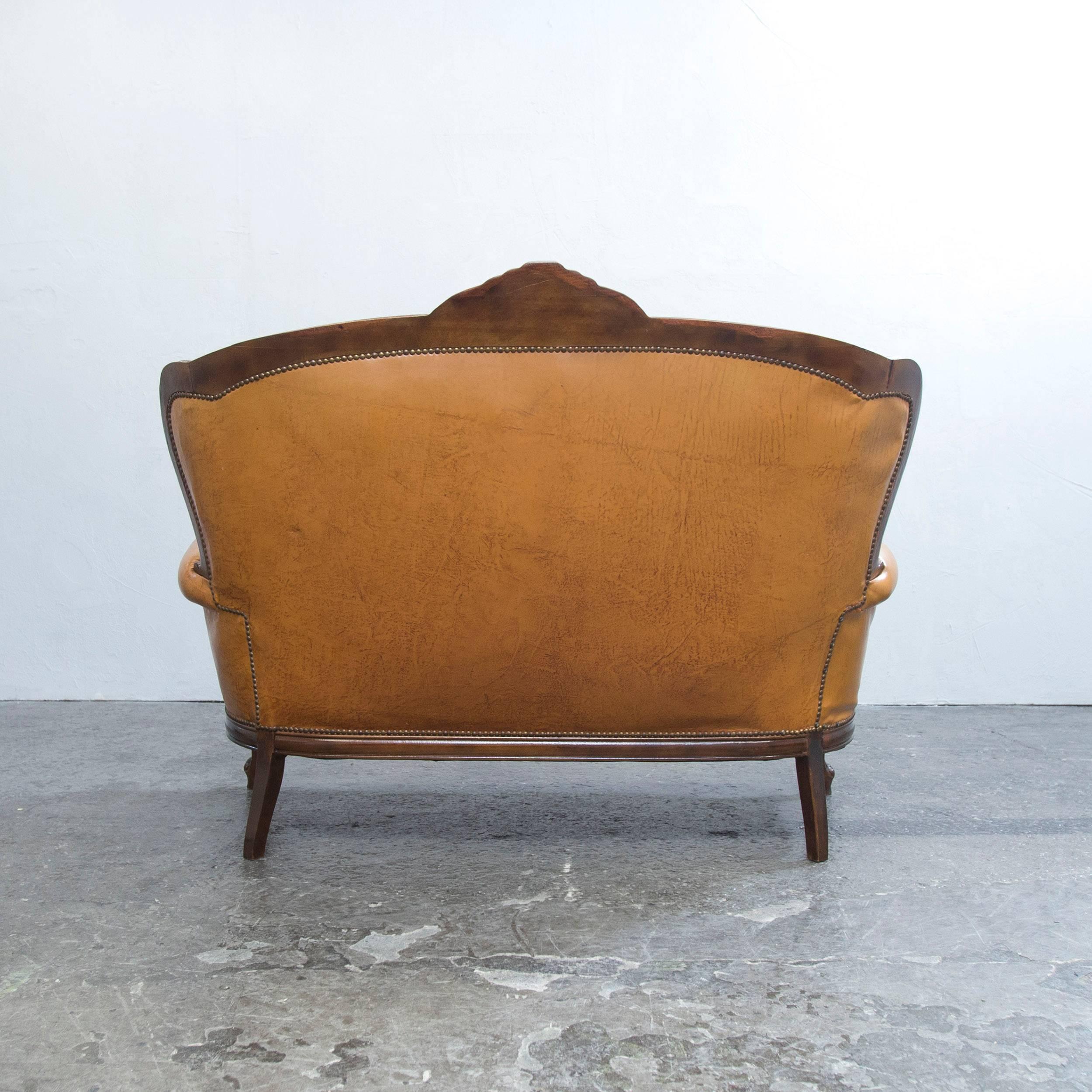 Chesterfield Sofa in Brown Leather Cognac Two-Seat Sofa in Retro, Vintage Style 2