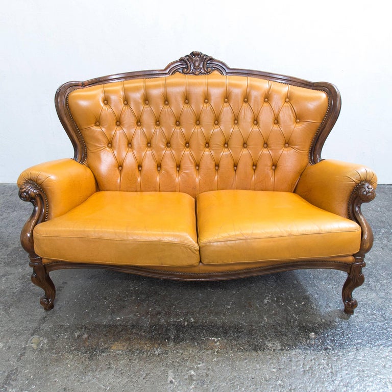Chesterfield Sofa in Brown Leather Cognac Two-Seat Sofa in Retro, Vintage  Style at 1stDibs | cognac couch, vintage cognac leather sofa, faux leather  chesterfield sofa