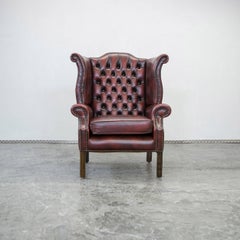 Chesterfield Leather Wingchair in Oxblood Red, One Seat Vintage, Retro