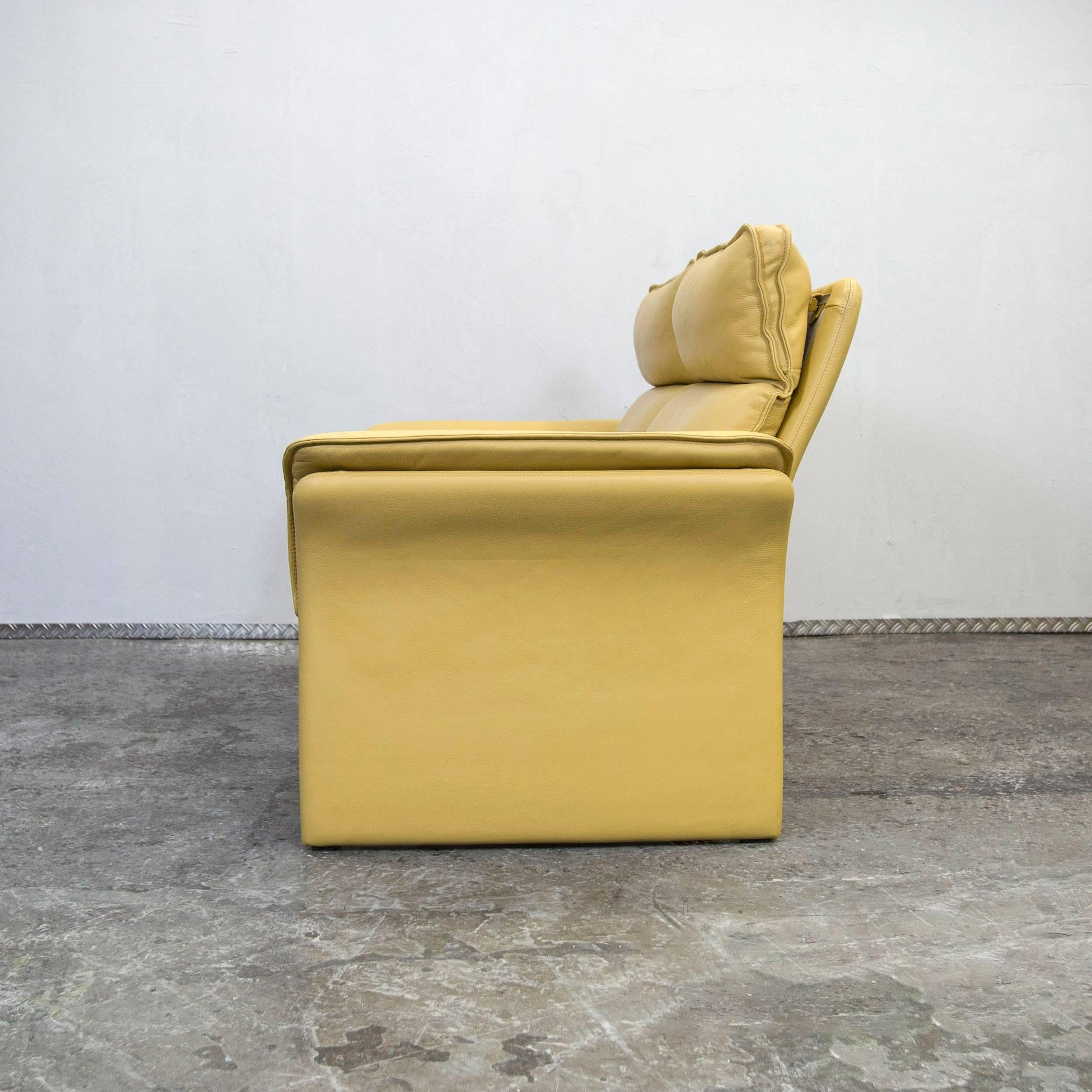 German Dreipunkt Designer Leather Sofa Mustard Yellow Two-Seat Couch Modern