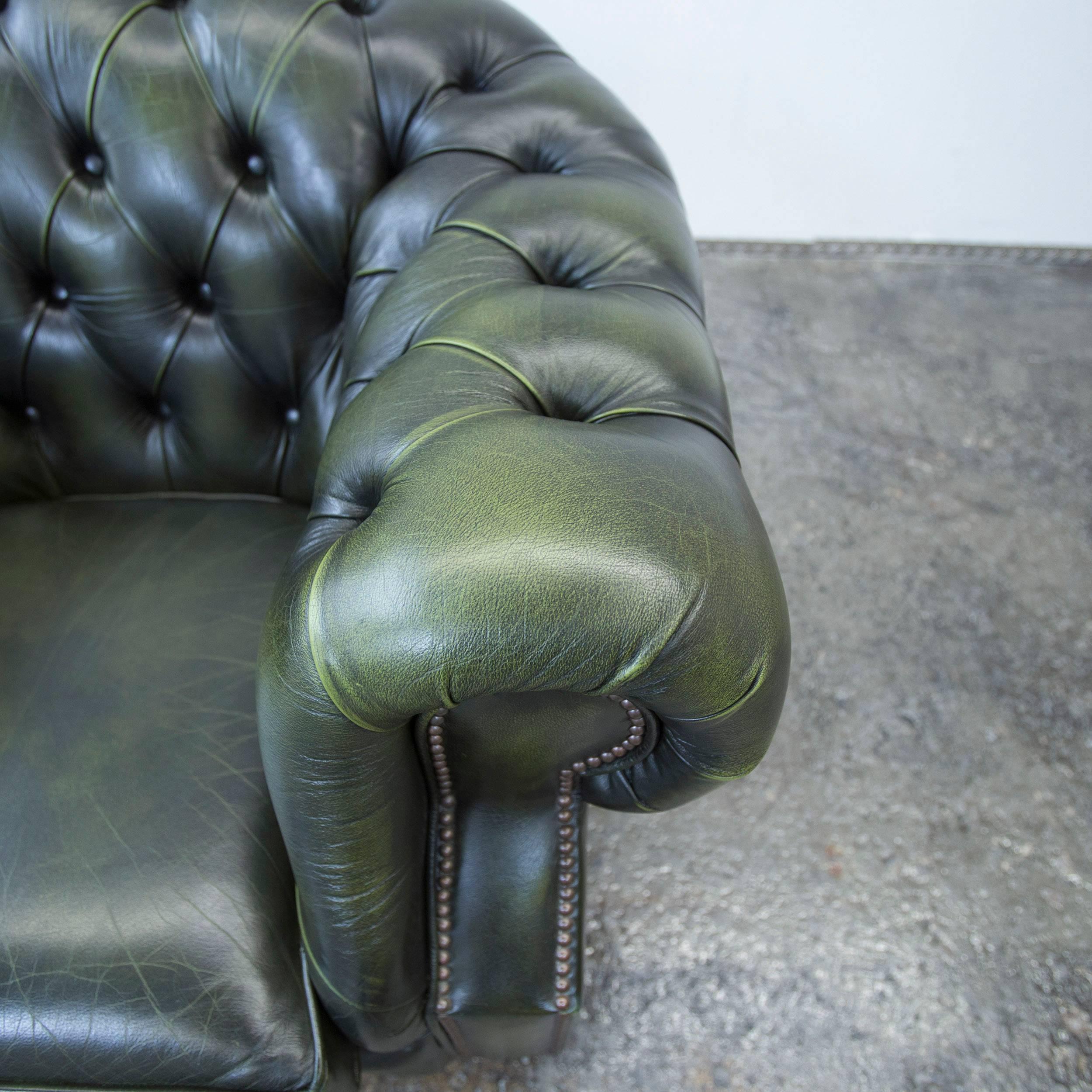 British Centurion Chesterfield Armchair Green Leather One-Seat Chair Vintage Retro
