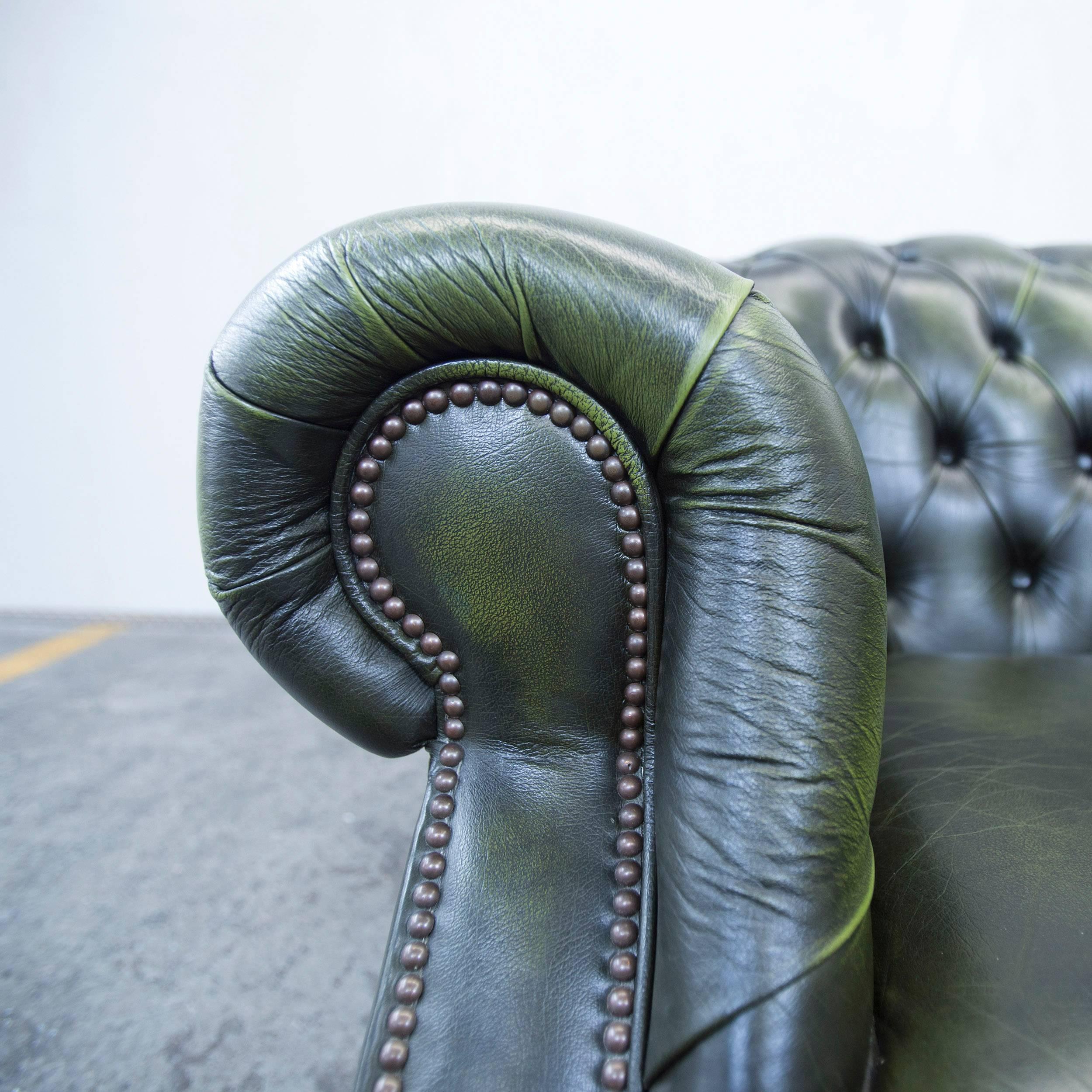 Centurion Chesterfield Armchair Green Leather One-Seat Chair Vintage Retro In Excellent Condition In Cologne, DE