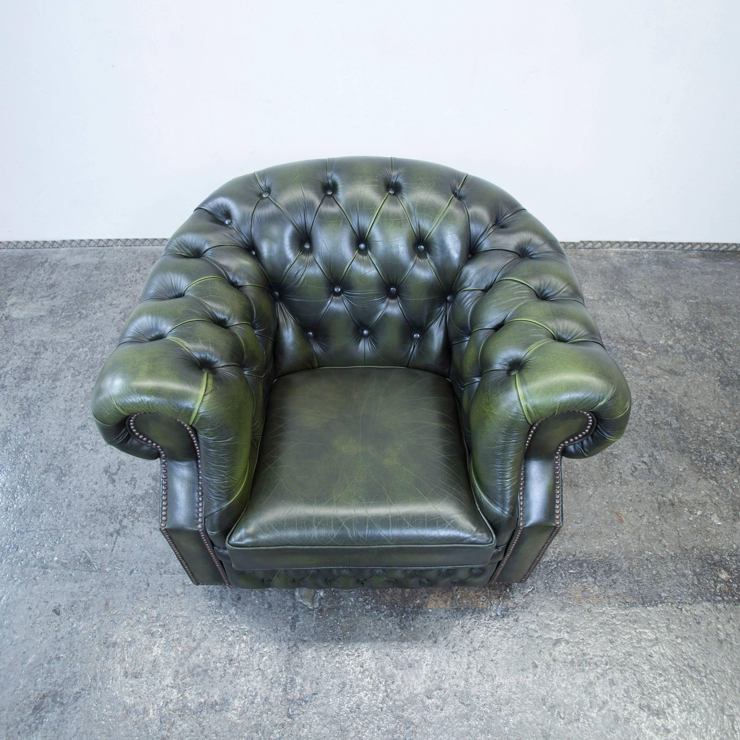 Centurion Chesterfield Armchair Green Leather One-Seat Chair Vintage Retro 2