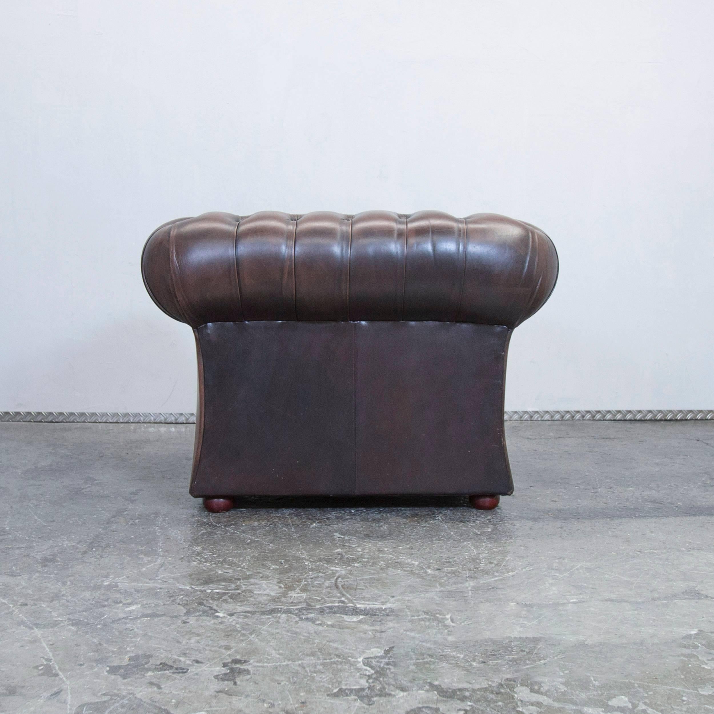 Chesterfield Leather Armchair Brown Oneseater Chair Vintage Retro 4