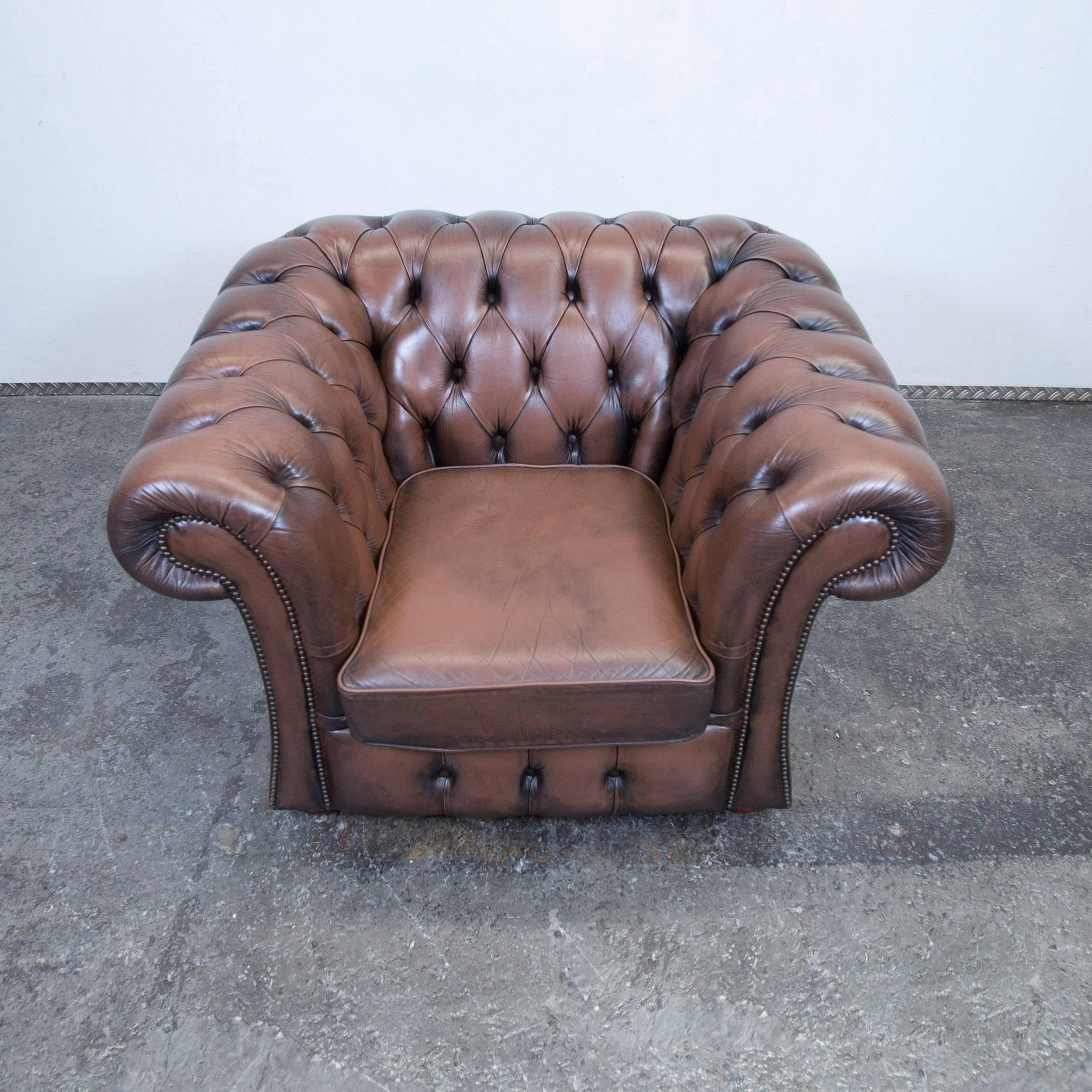 Chesterfield Leather Armchair Brown Oneseater Chair Vintage Retro In Excellent Condition In Cologne, DE