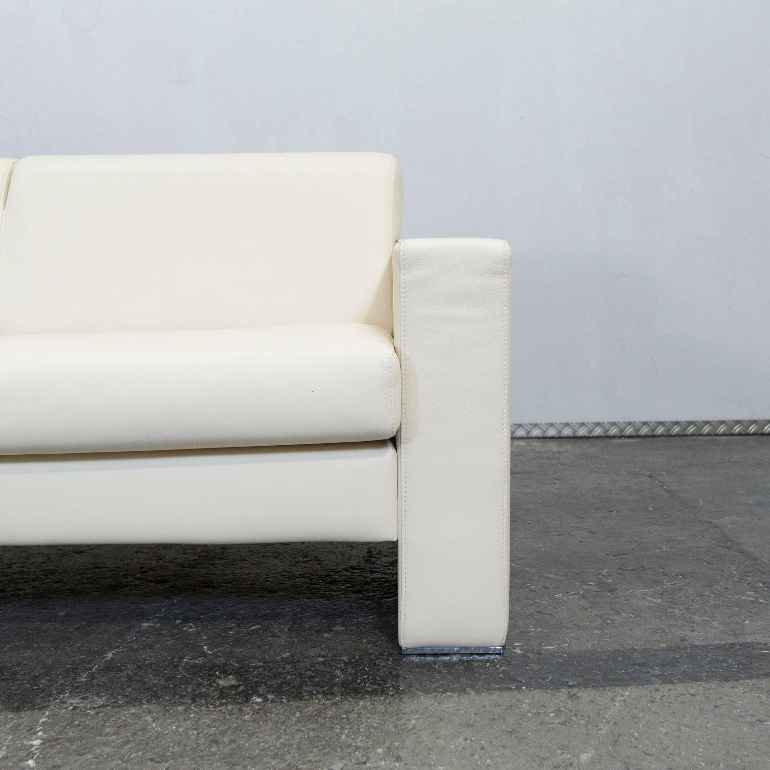 European Designer Leather Sofa Crème Beige Three-Seat Couch Modern