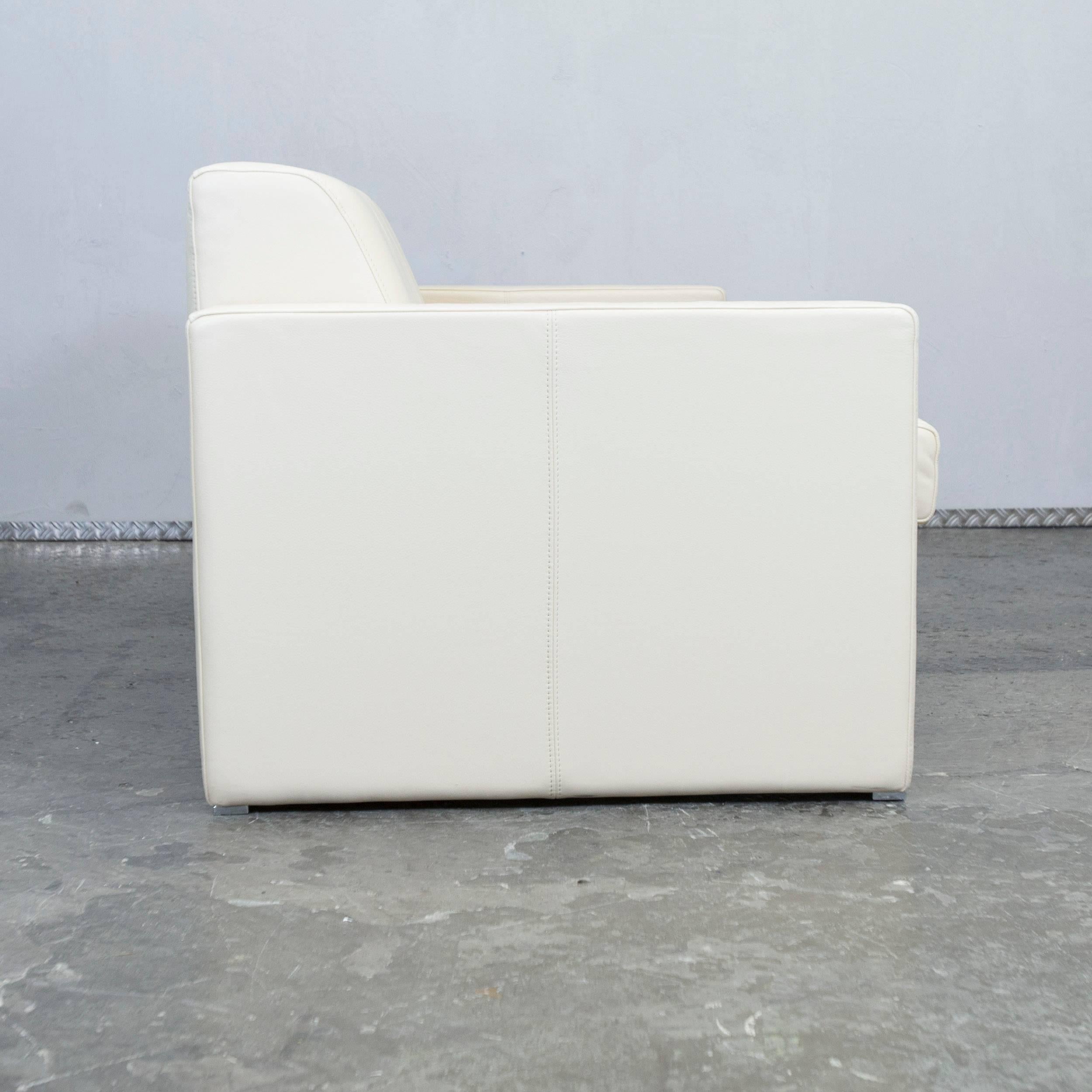 Designer Leather Sofa Crème Beige Three-Seat Couch Modern 3