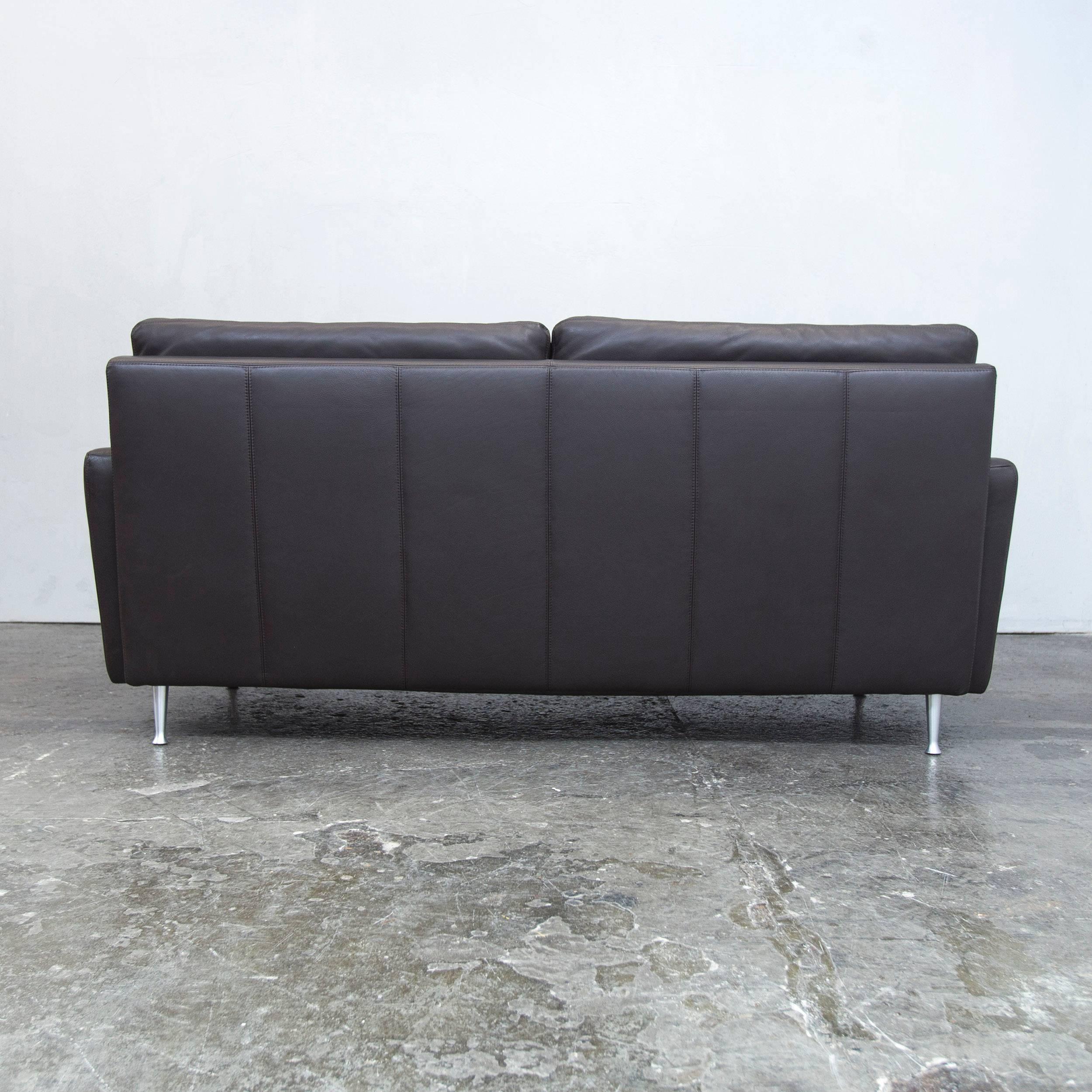 Ewald Schillig Designer Sofa Brown Leather Three-Seat Couch, Modern 3