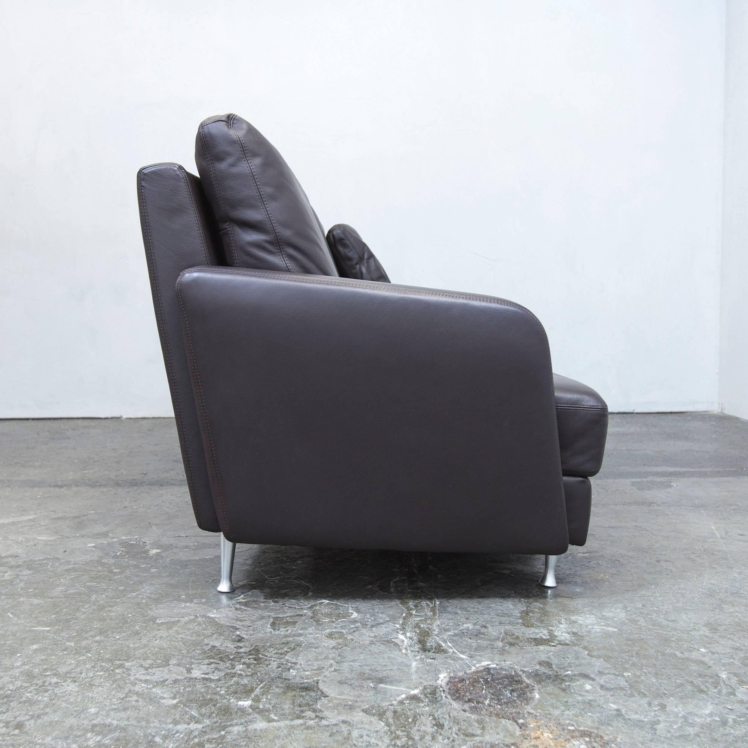 Ewald Schillig Designer Sofa Brown Leather Three-Seat Couch, Modern 4