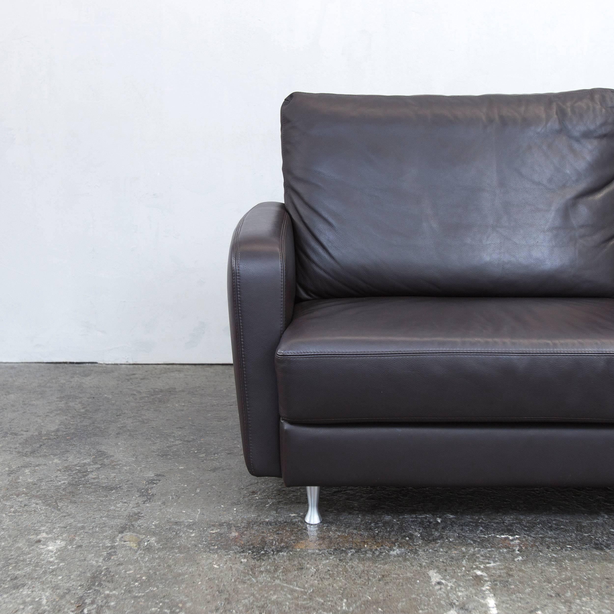 Brown colored original Ewald Schillig designer leather sofa in a minimalistic and modern design, made for pure comfort.