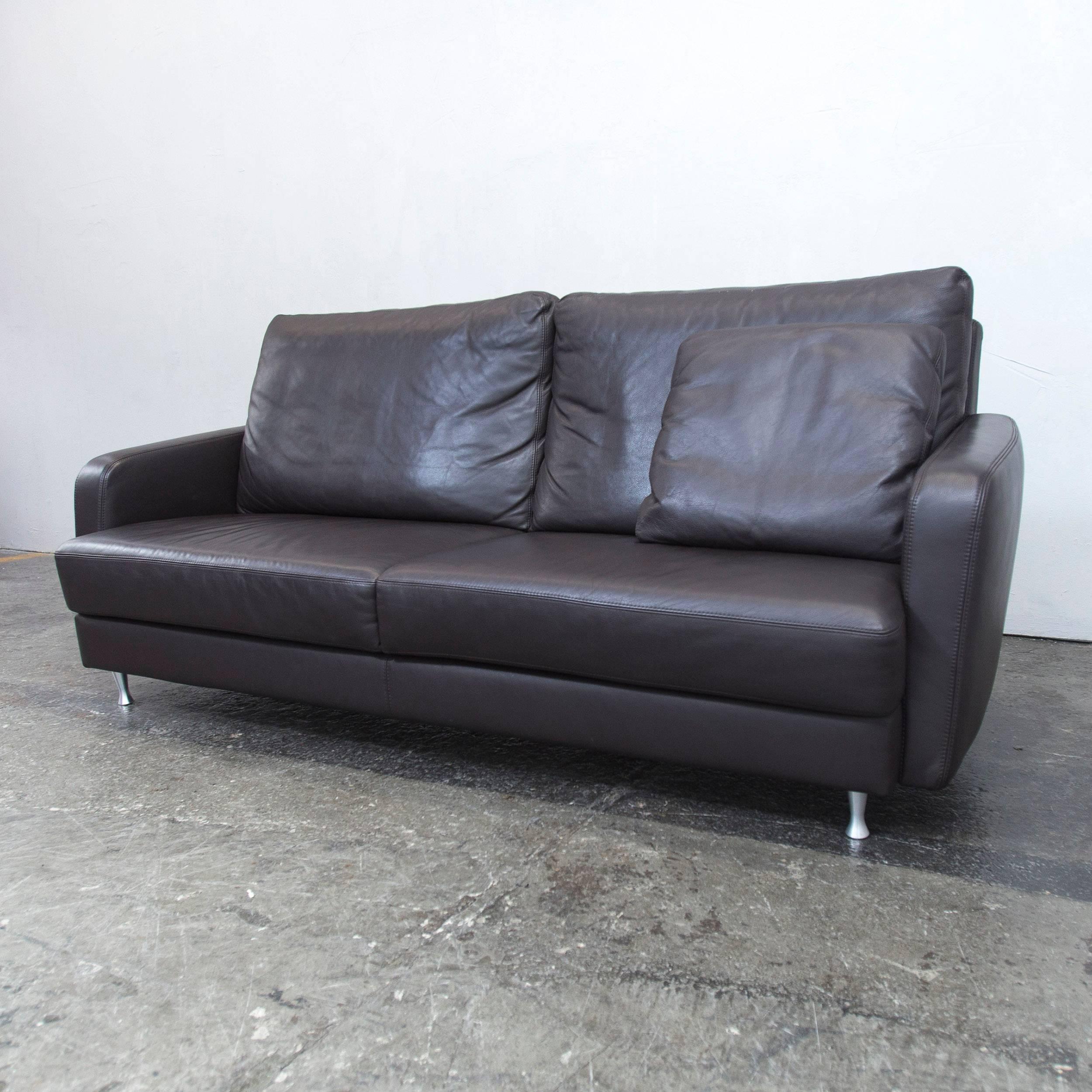 German Ewald Schillig Designer Sofa Brown Leather Three-Seat Couch, Modern