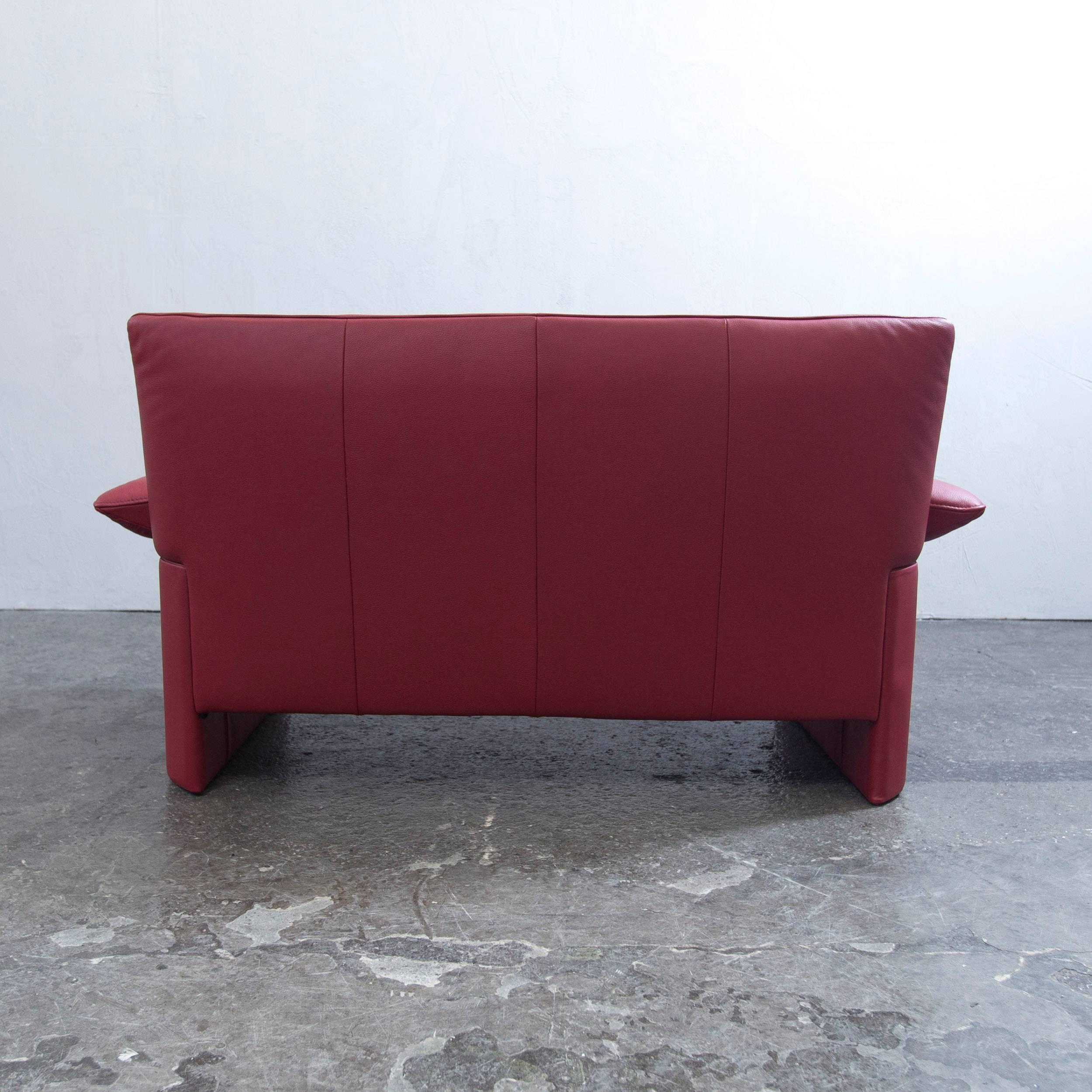 Jori Designer Sofa Red Leather Two-Seat Couch Function Modern 1