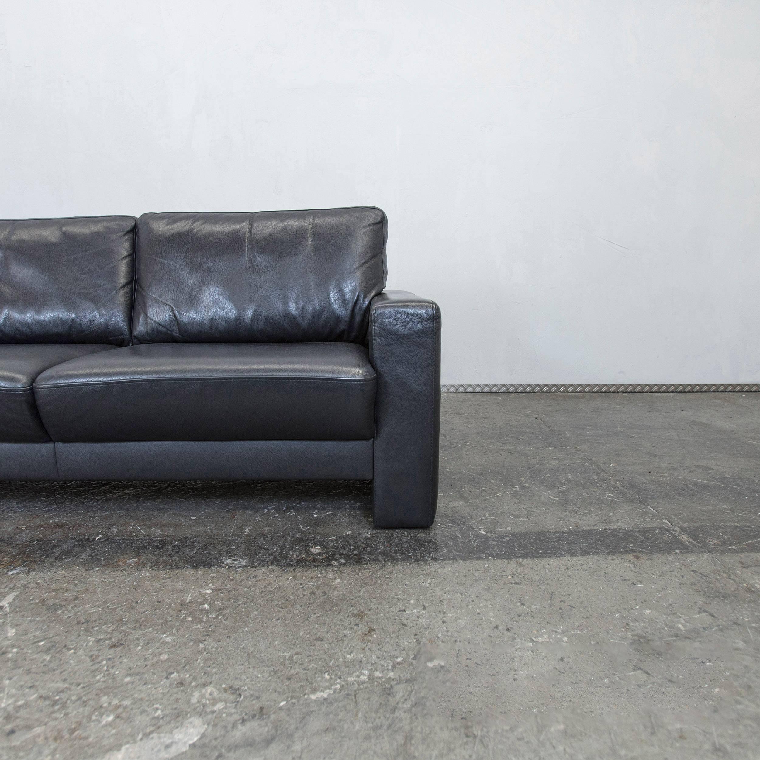 German Külkens & Sohn Designer Leather Sofa Black Two-Seat Couch Modern For Sale