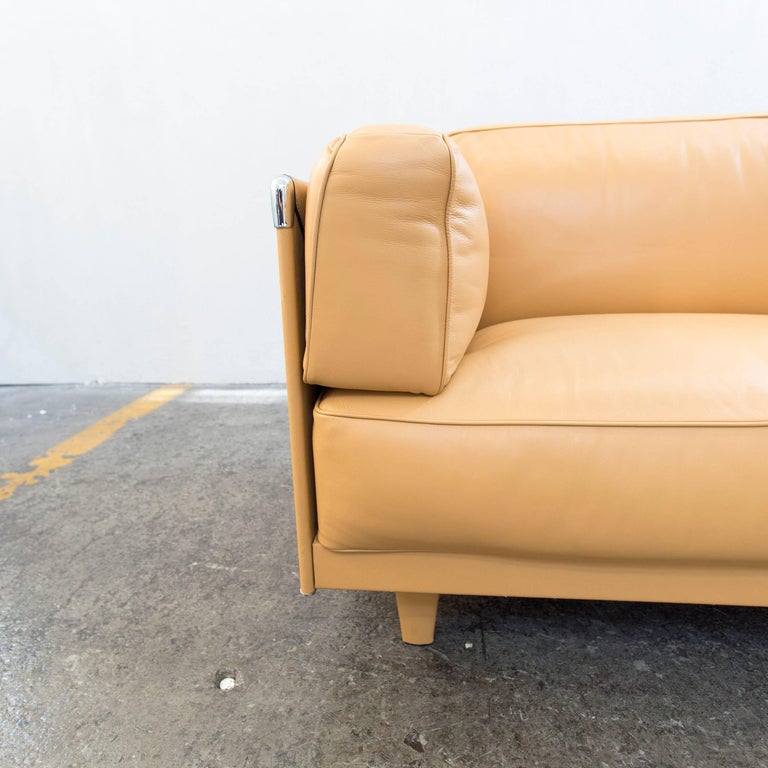 Poltrona Frau Twice 1999 Designer Sofa Leather Mustard Yellow Three Seat Modern