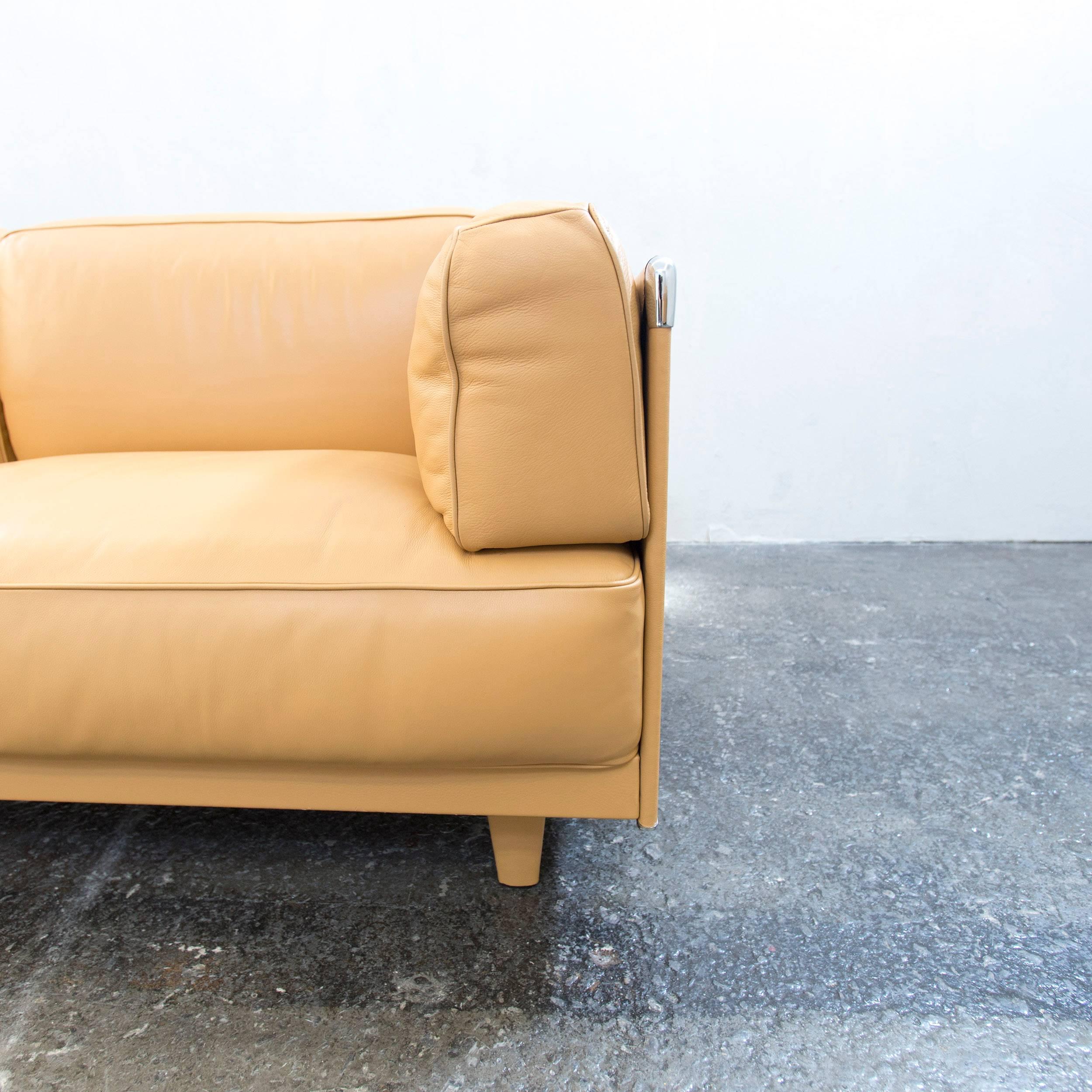 Italian Poltrona Frau Twice 1999 Designer Sofa Leather Mustard Yellow Three-Seat Modern