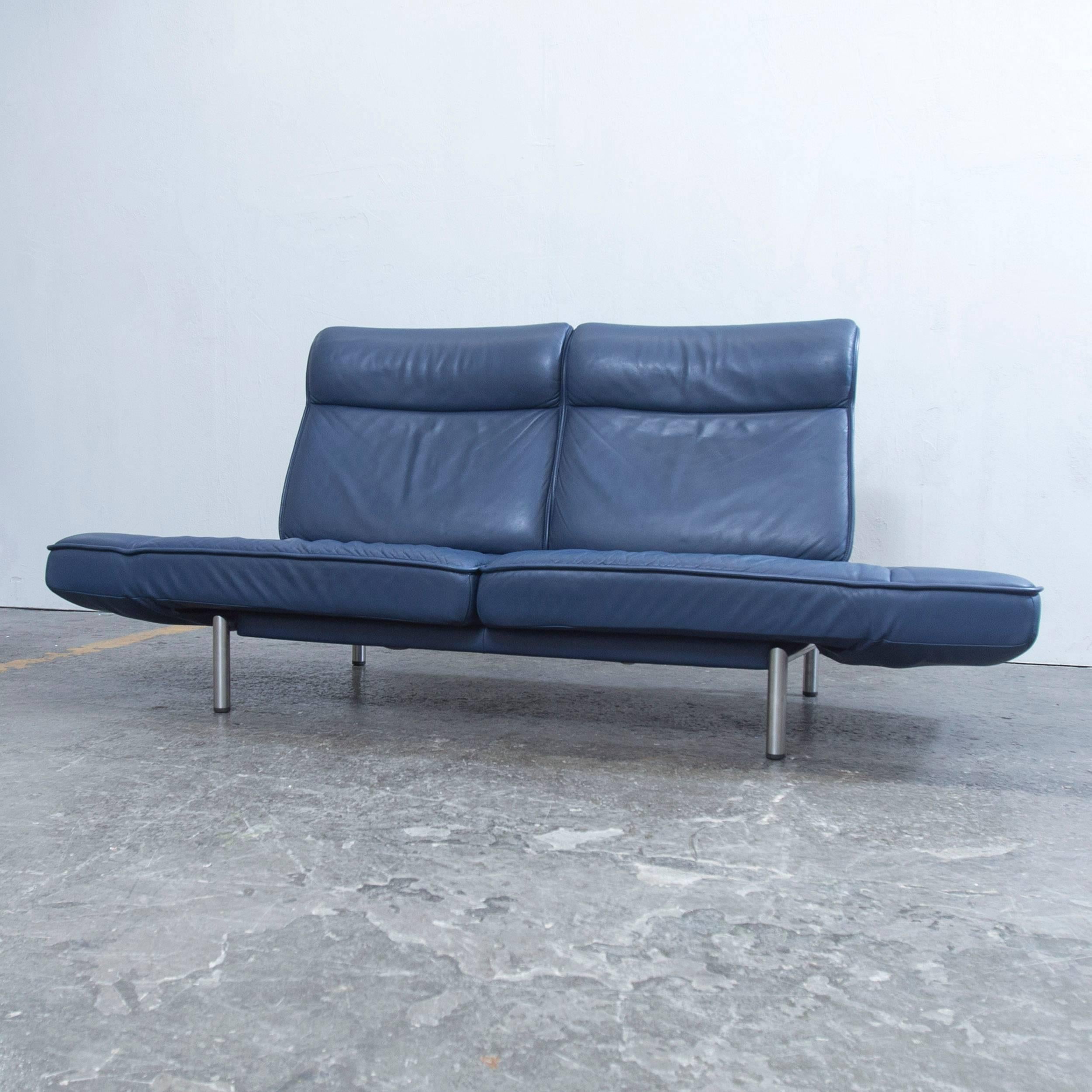 Swiss De Sede DS 450 Designer Leather Sofa Blue Relax Function Two-Seat Modern