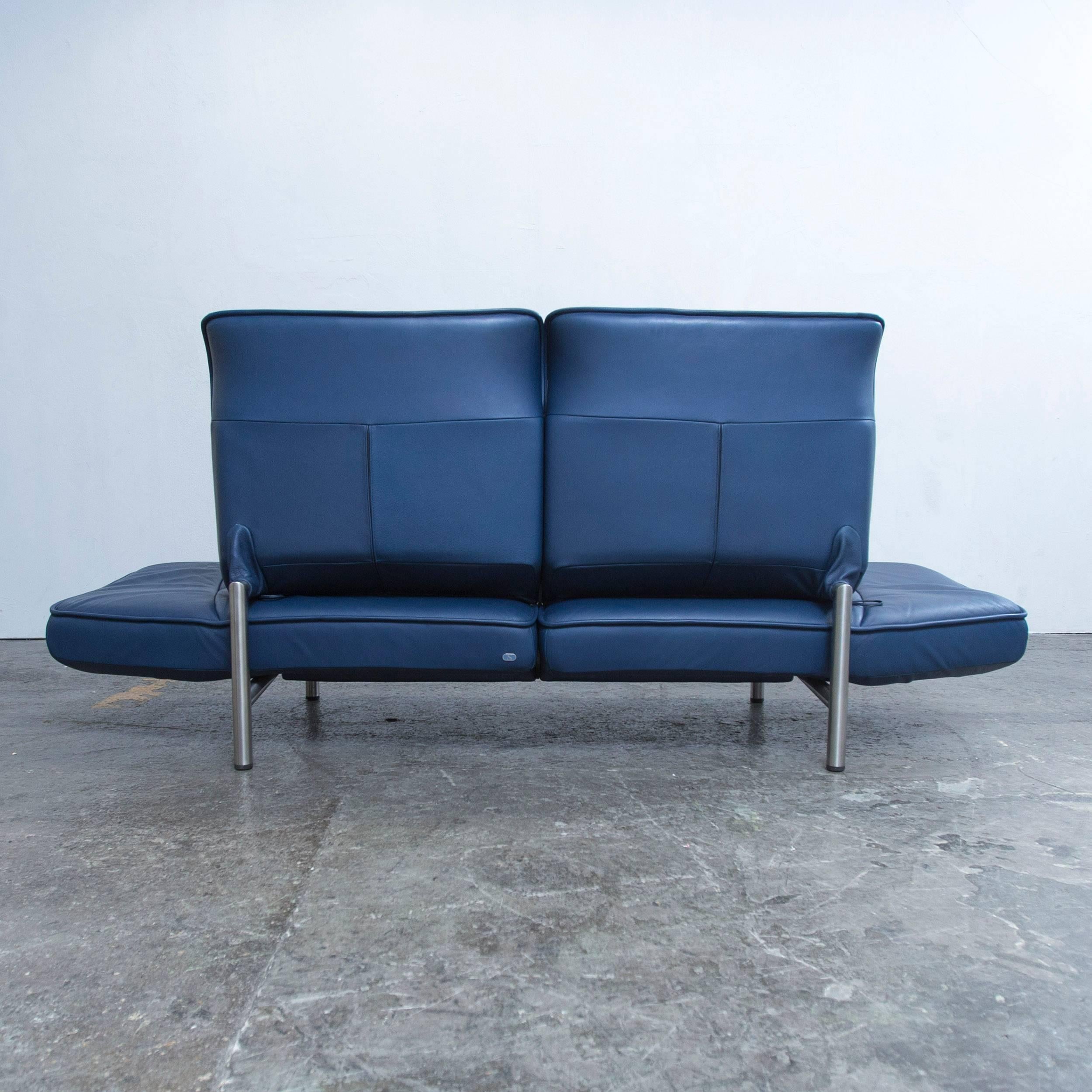 De Sede DS 450 Designer Leather Sofa Blue Relax Function Two-Seat Modern 5