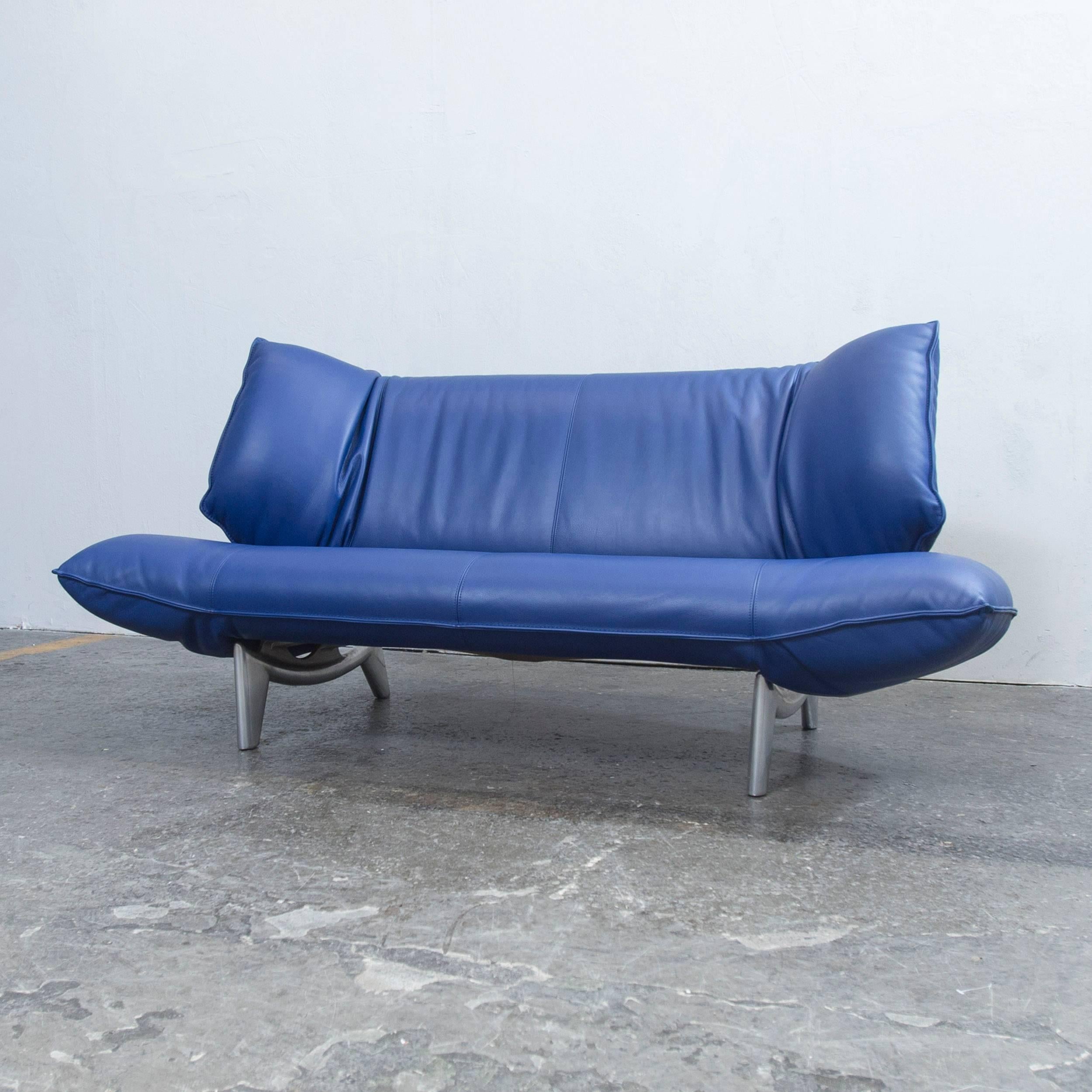 German Leolux Tango Designer Leather Sofa Blue Three-Seat Function Modern For Sale