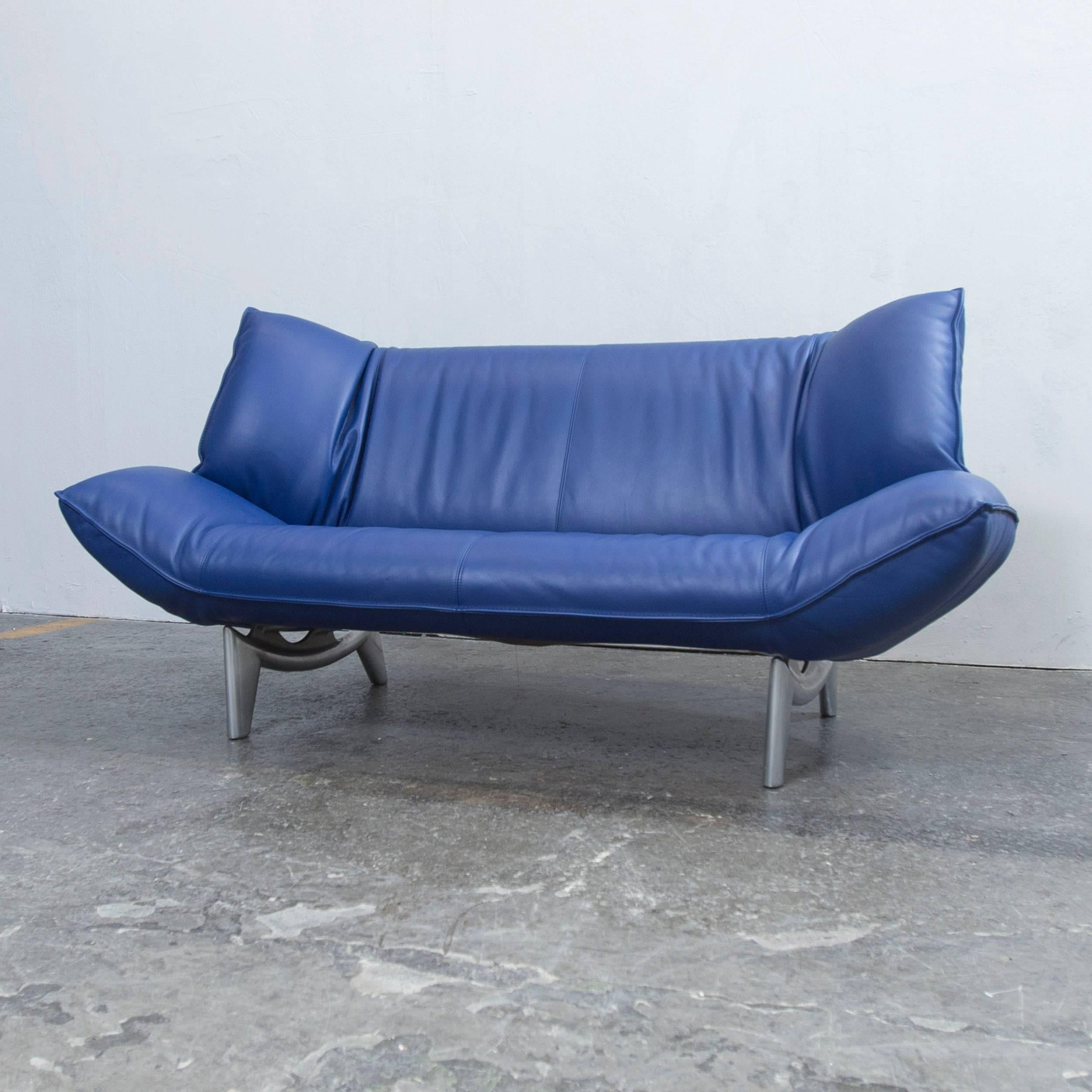 Leolux Tango Designer Leather Sofa Blue Three-Seat Function Modern In Good Condition For Sale In Cologne, DE