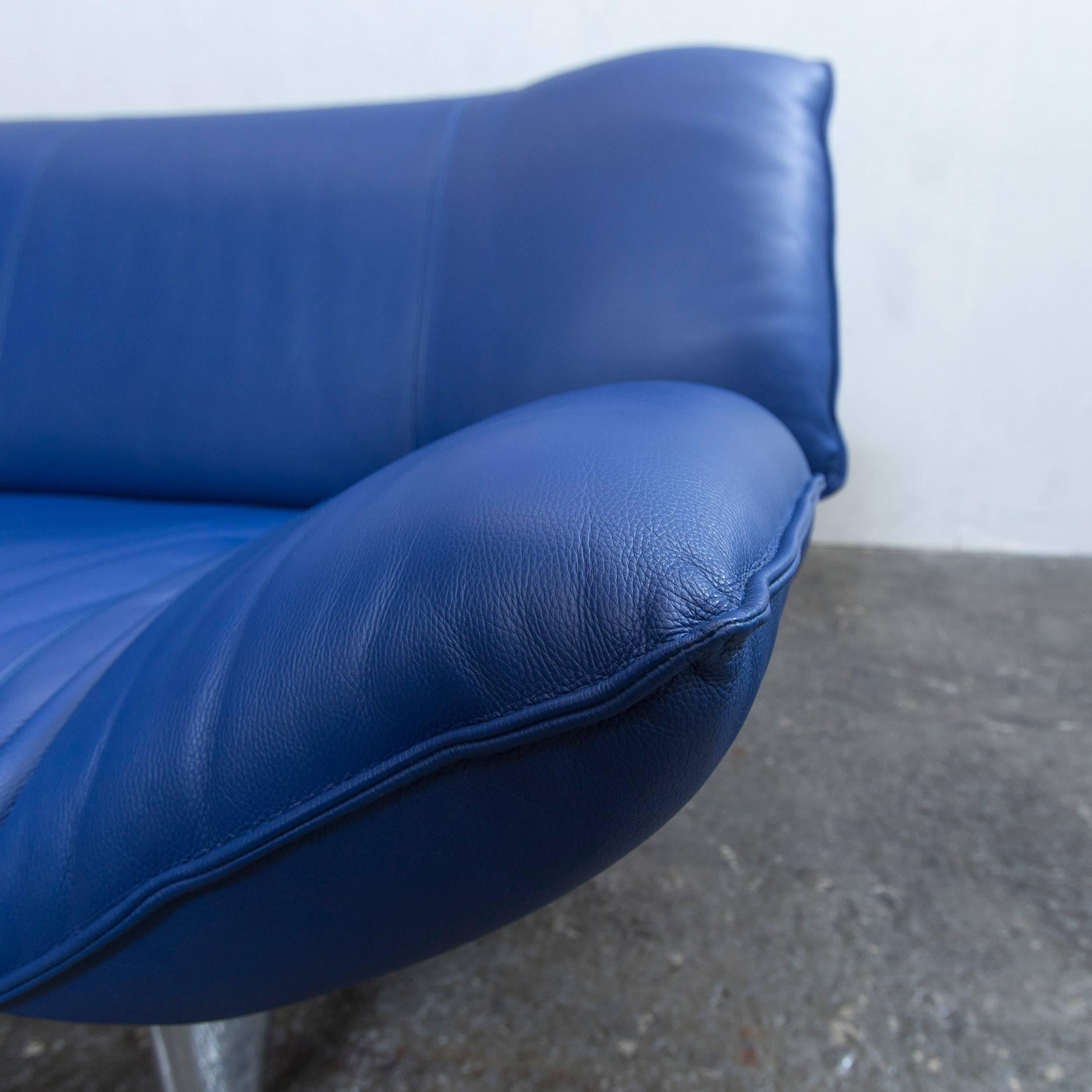 Leolux Tango Designer Leather Sofa Blue Three-Seat Function Modern For Sale 1