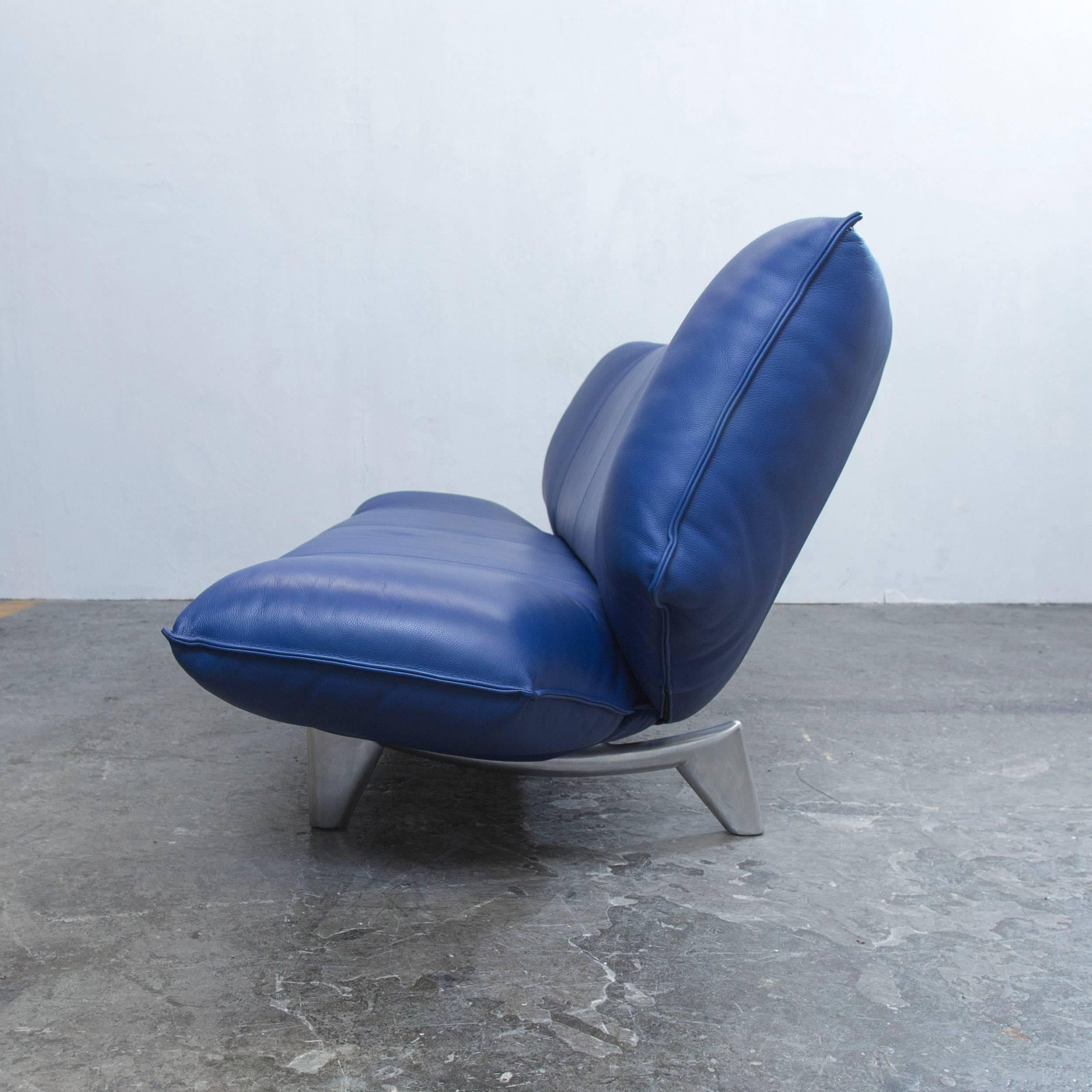 Leolux Tango Designer Leather Sofa Blue Three-Seat Function Modern For Sale 4